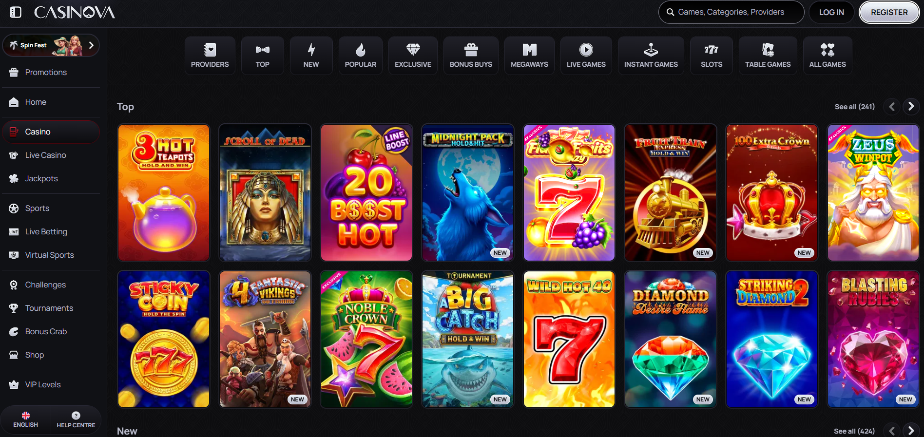 Casinova Casino screenshot: Slots