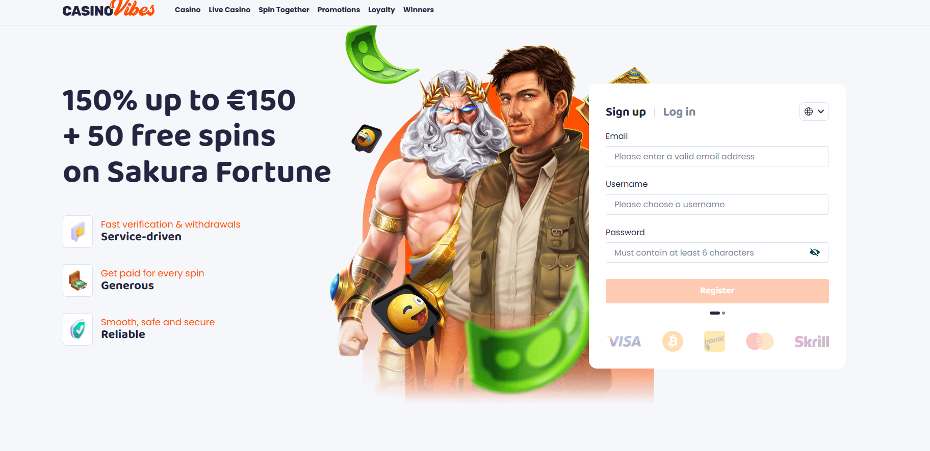 Casino Vibes screenshot: Homepage