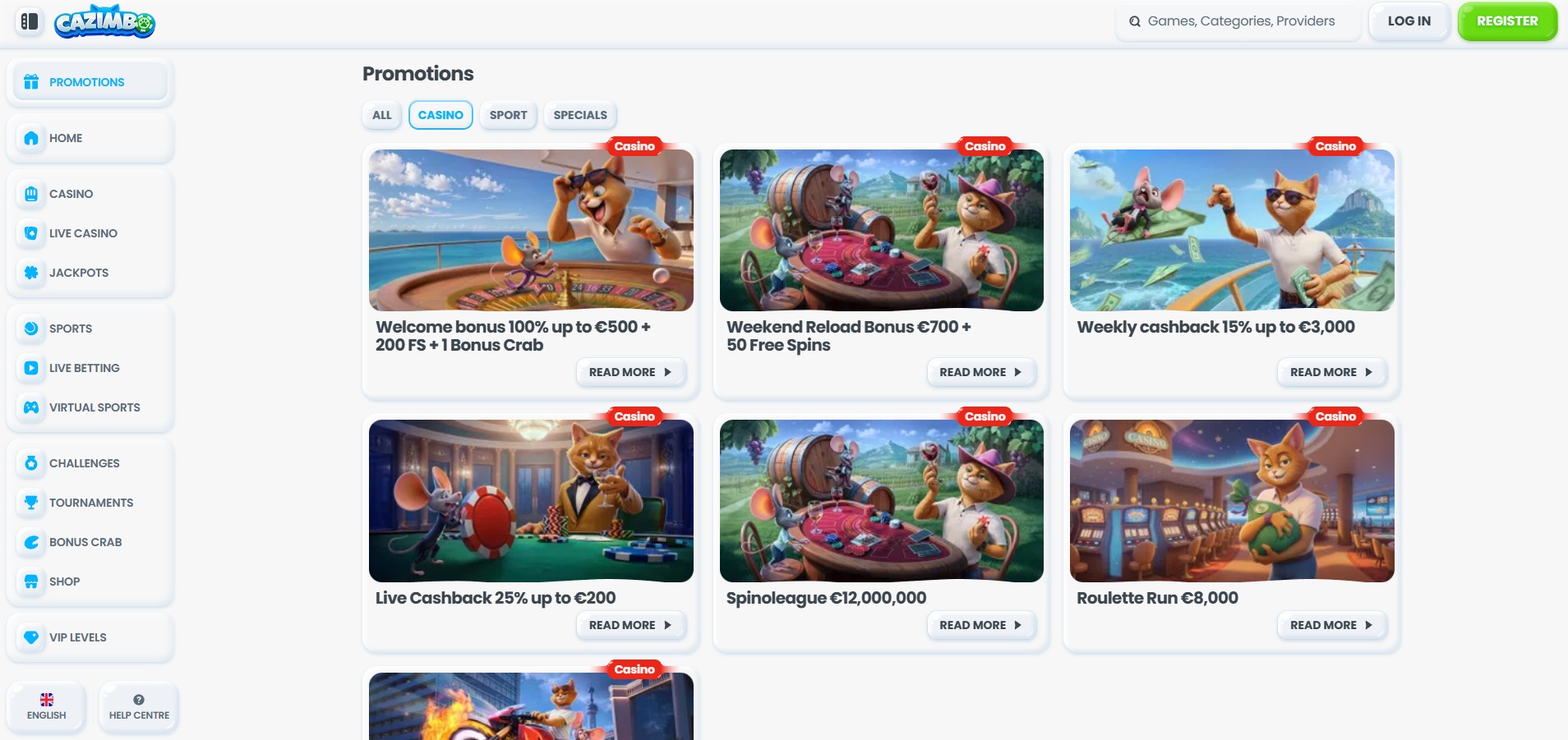 Cazimbo Casino screenshot: Promotions