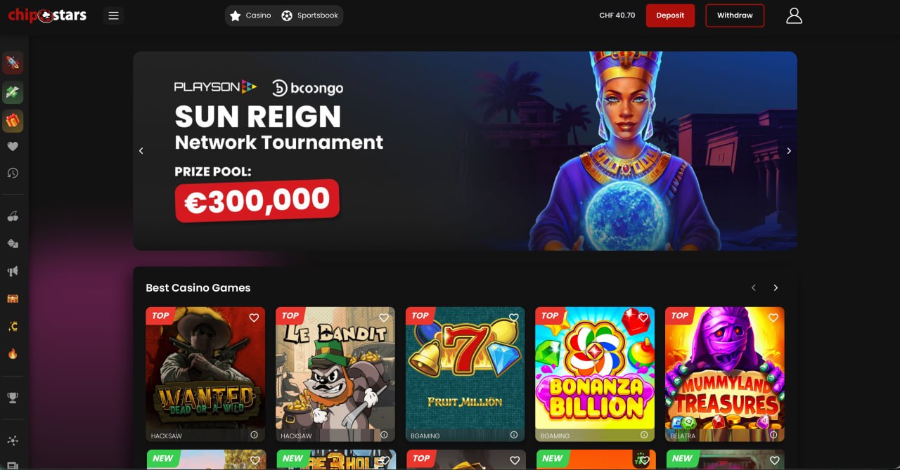 Chipstars Casino screenshot: Homepage