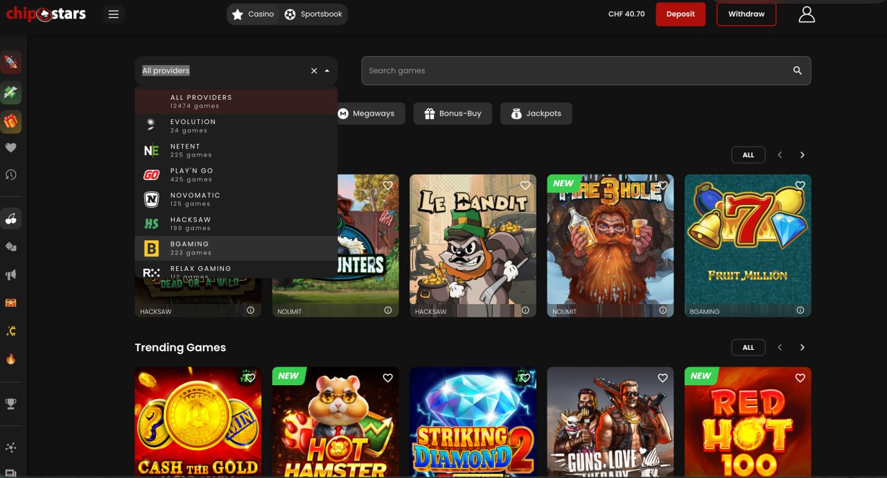 Chipstars Casino screenshot: Slots