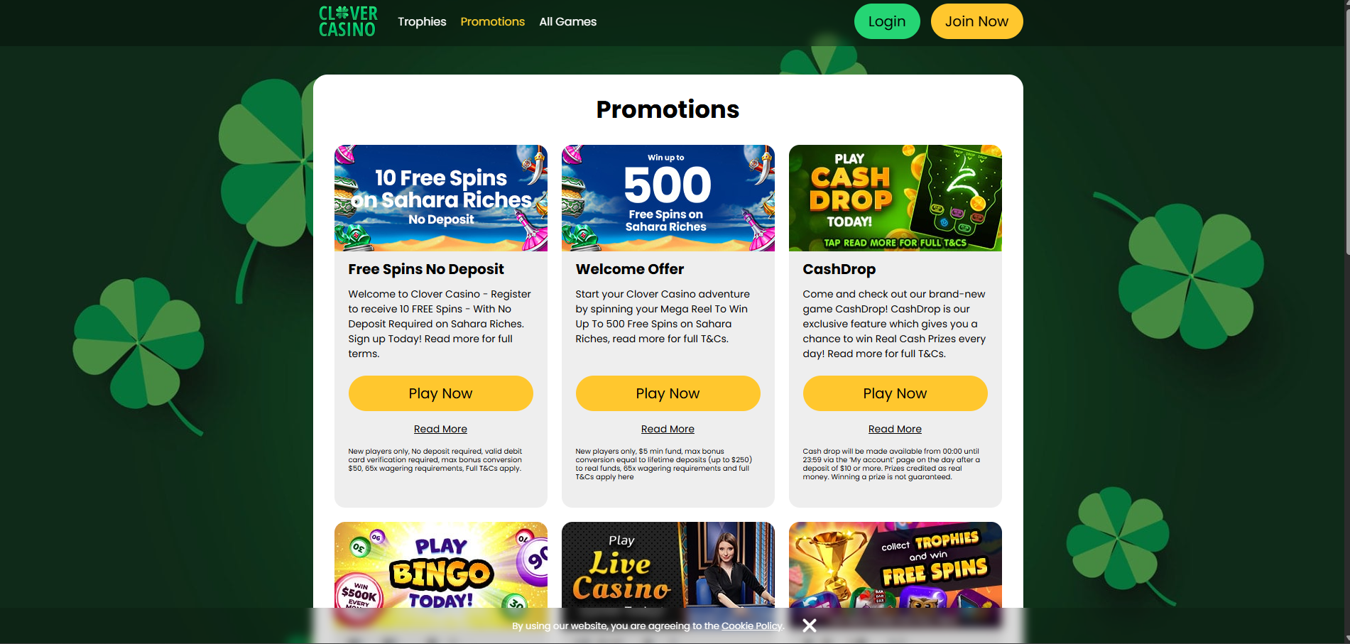 Clover Casino screenshot: Promotions