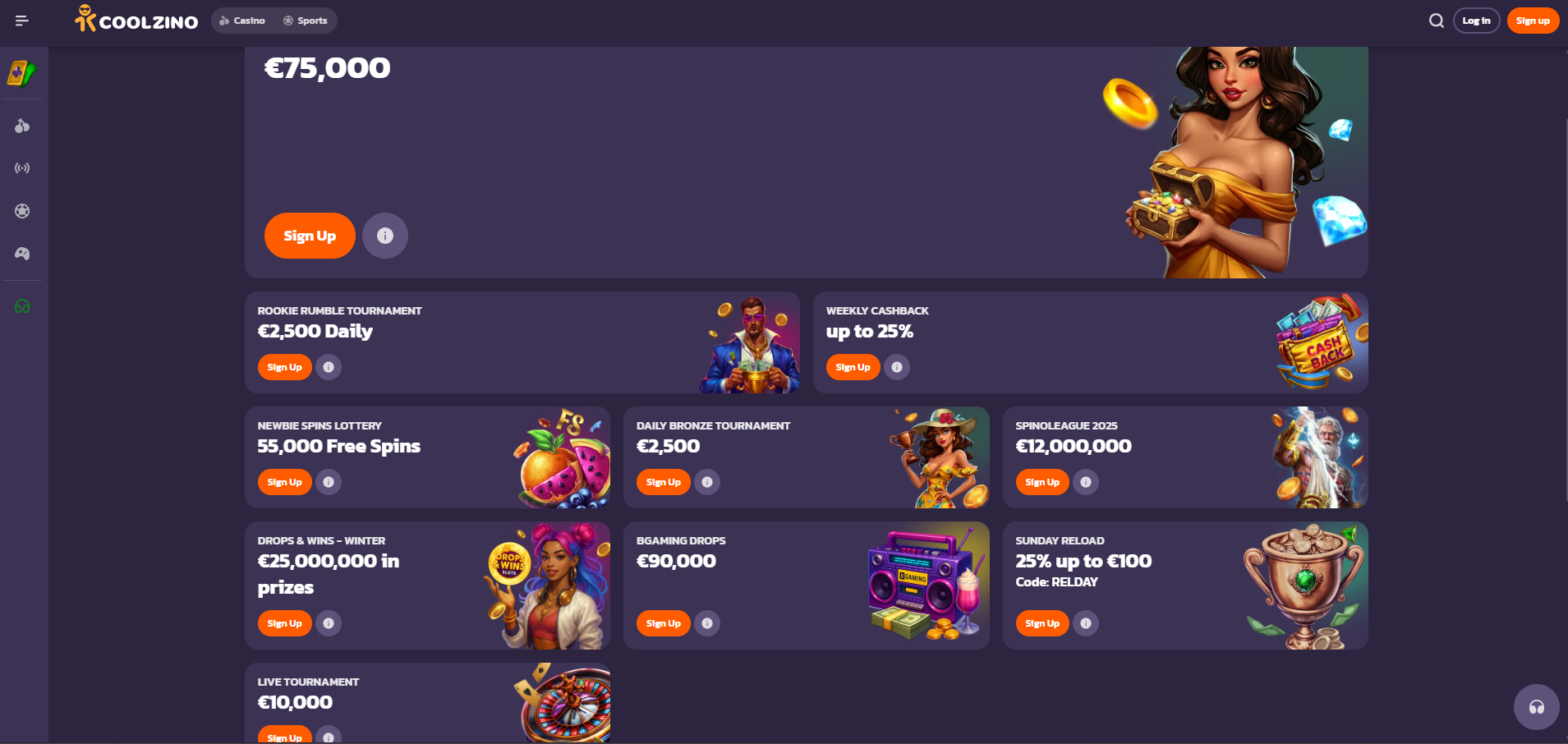 Coolzino Casino screenshot: Promotions