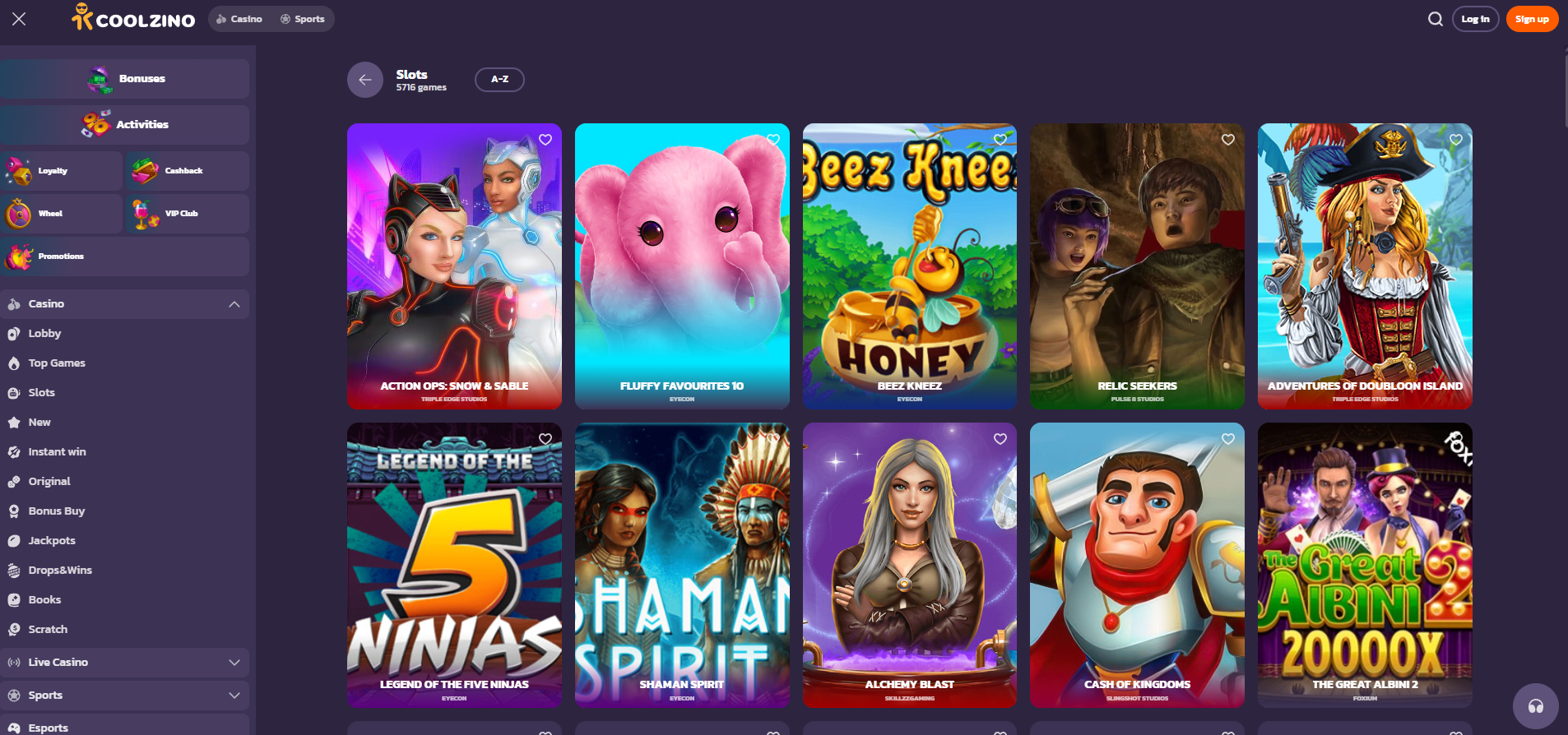 Coolzino Casino screenshot: Slots