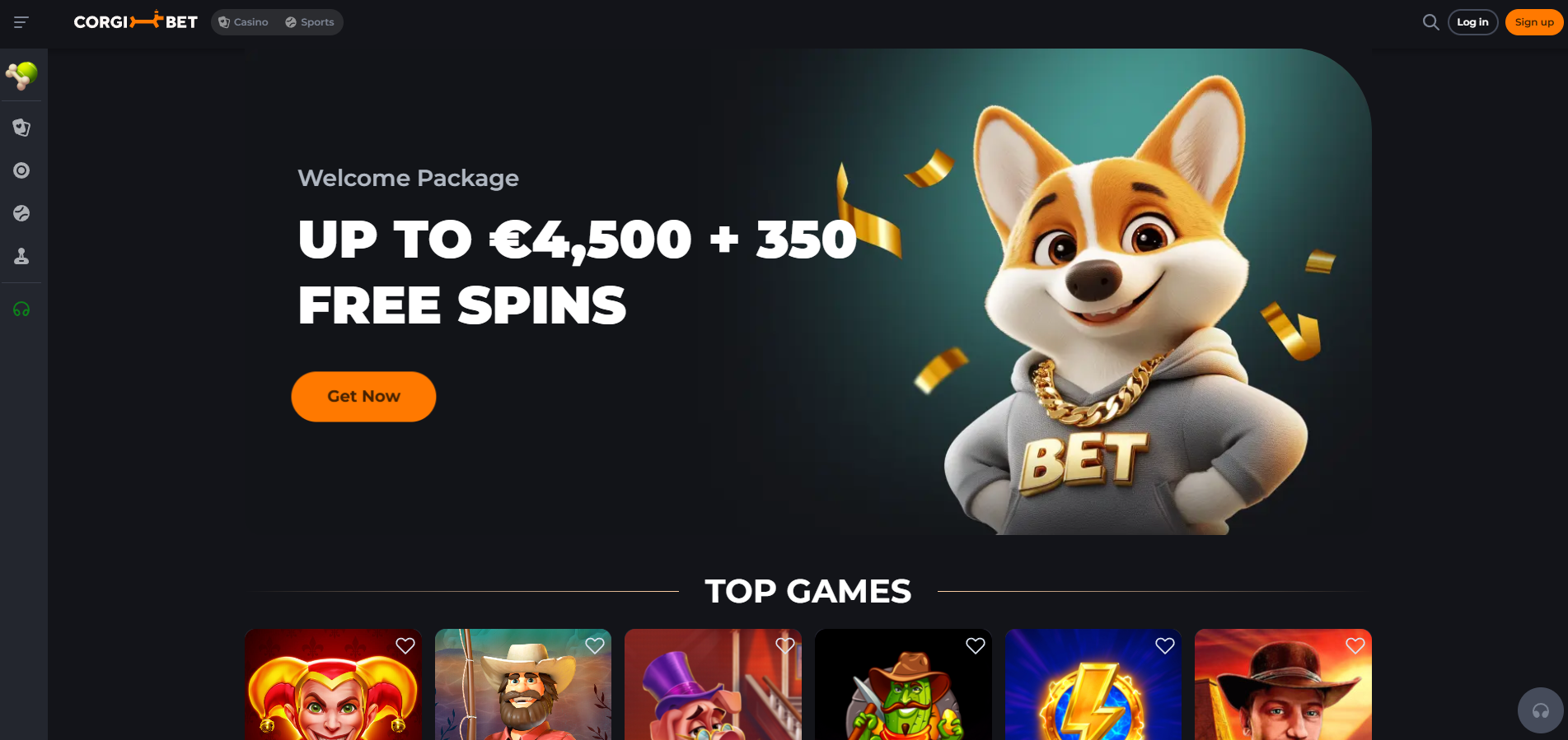 Corgibet Casino screenshot: Homepage