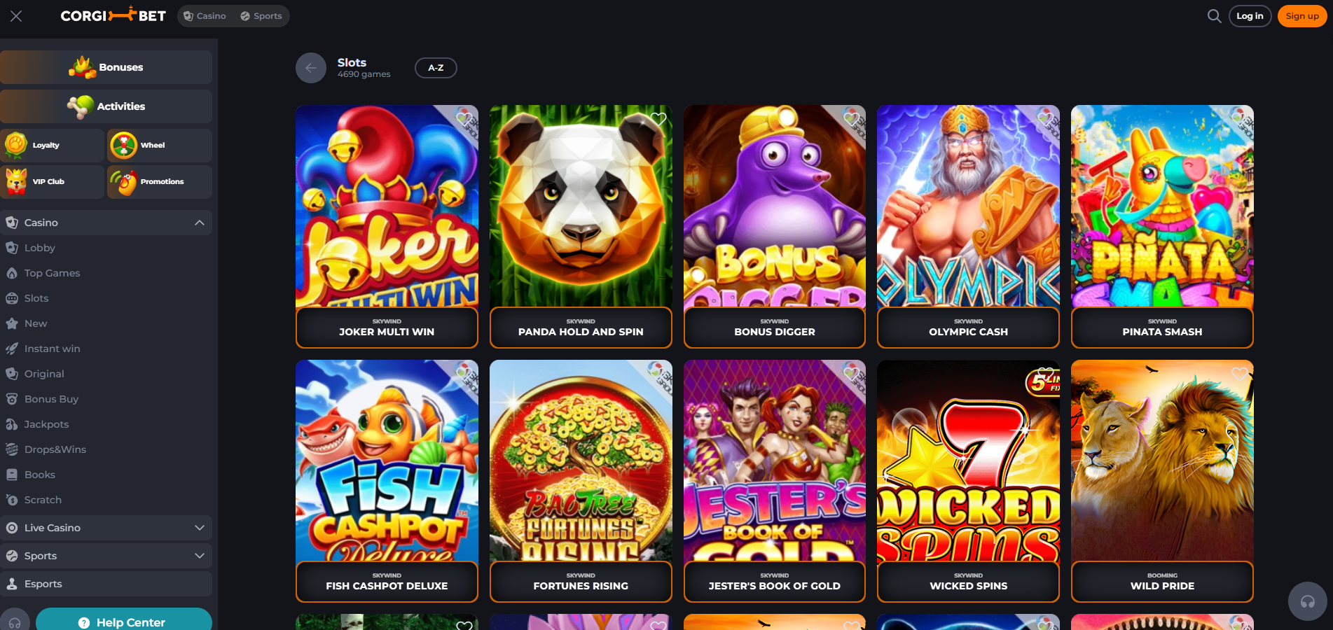 Corgibet Casino screenshot: Slots
