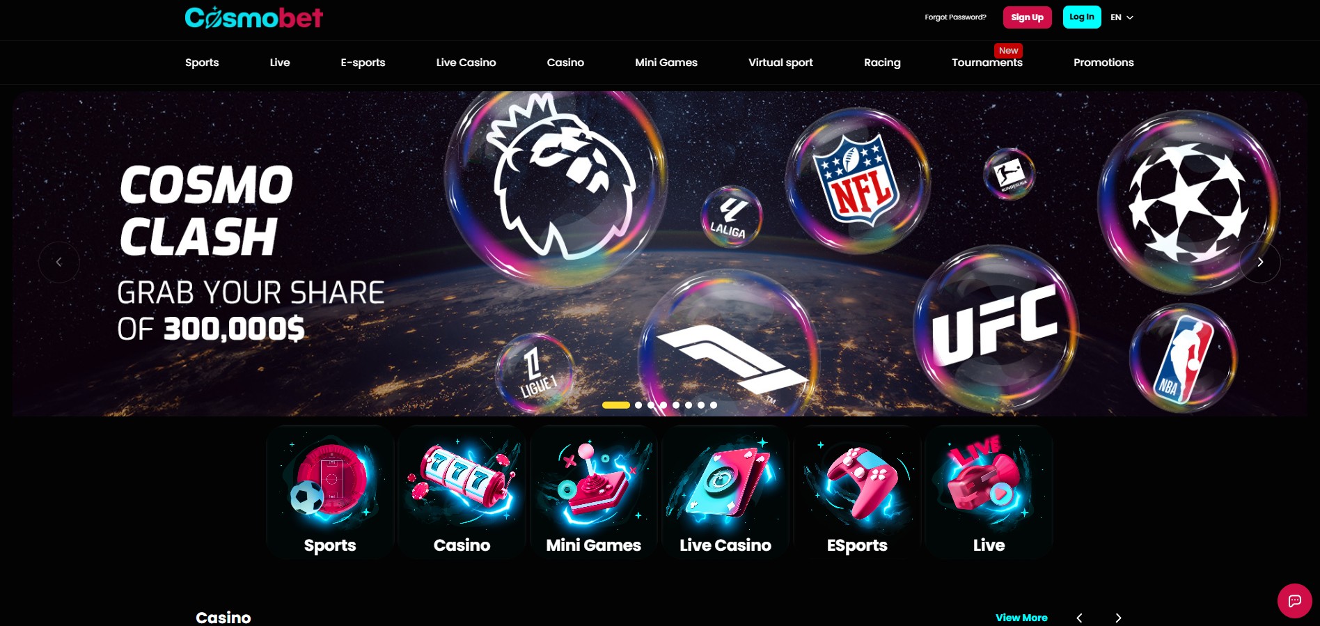 Cosmobet Casino screenshot: Homepage