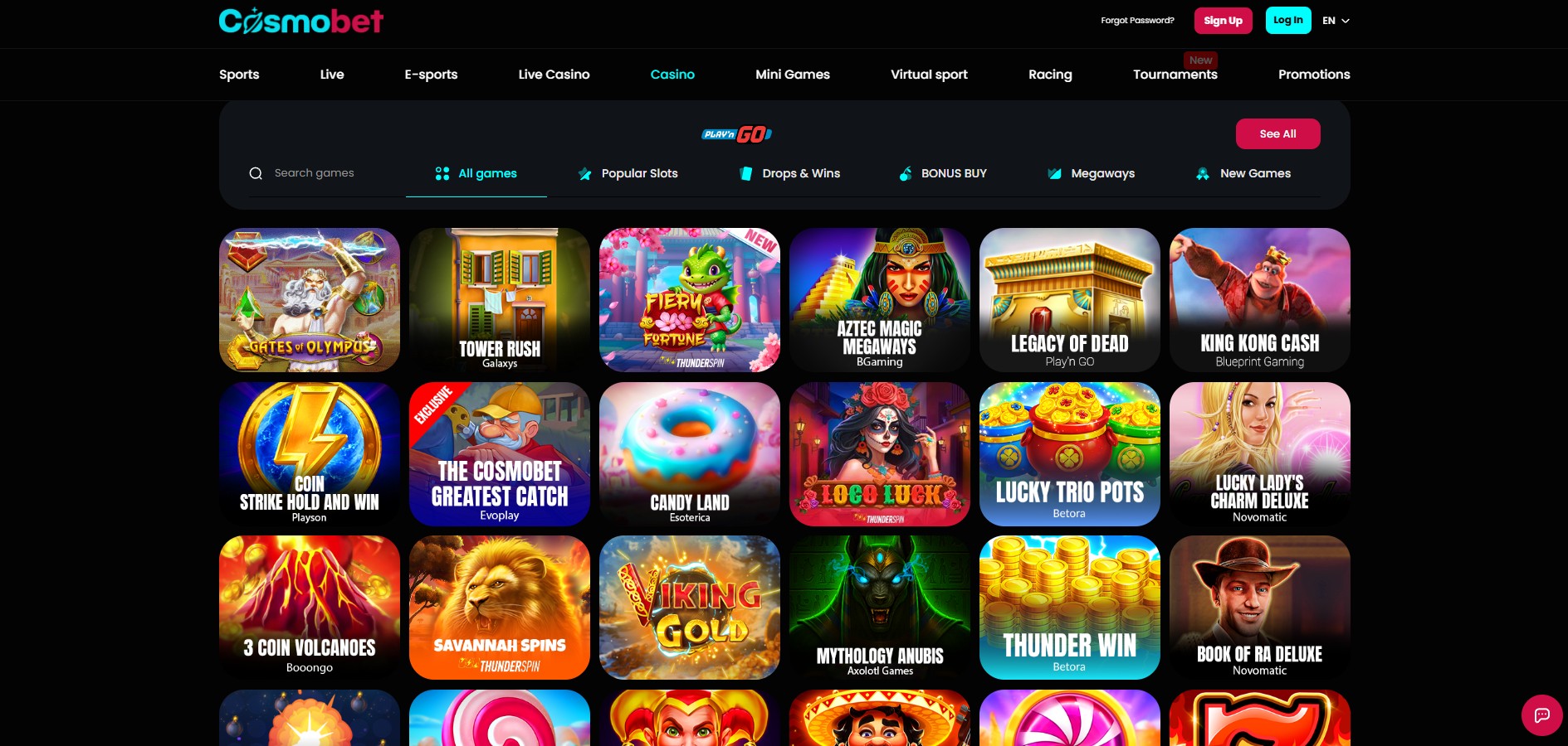 Cosmobet Casino screenshot: Slots