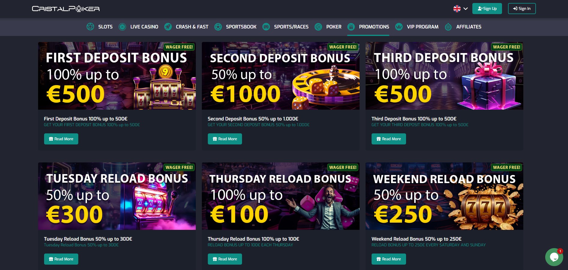 CristalPoker Casino screenshot: Promotions
