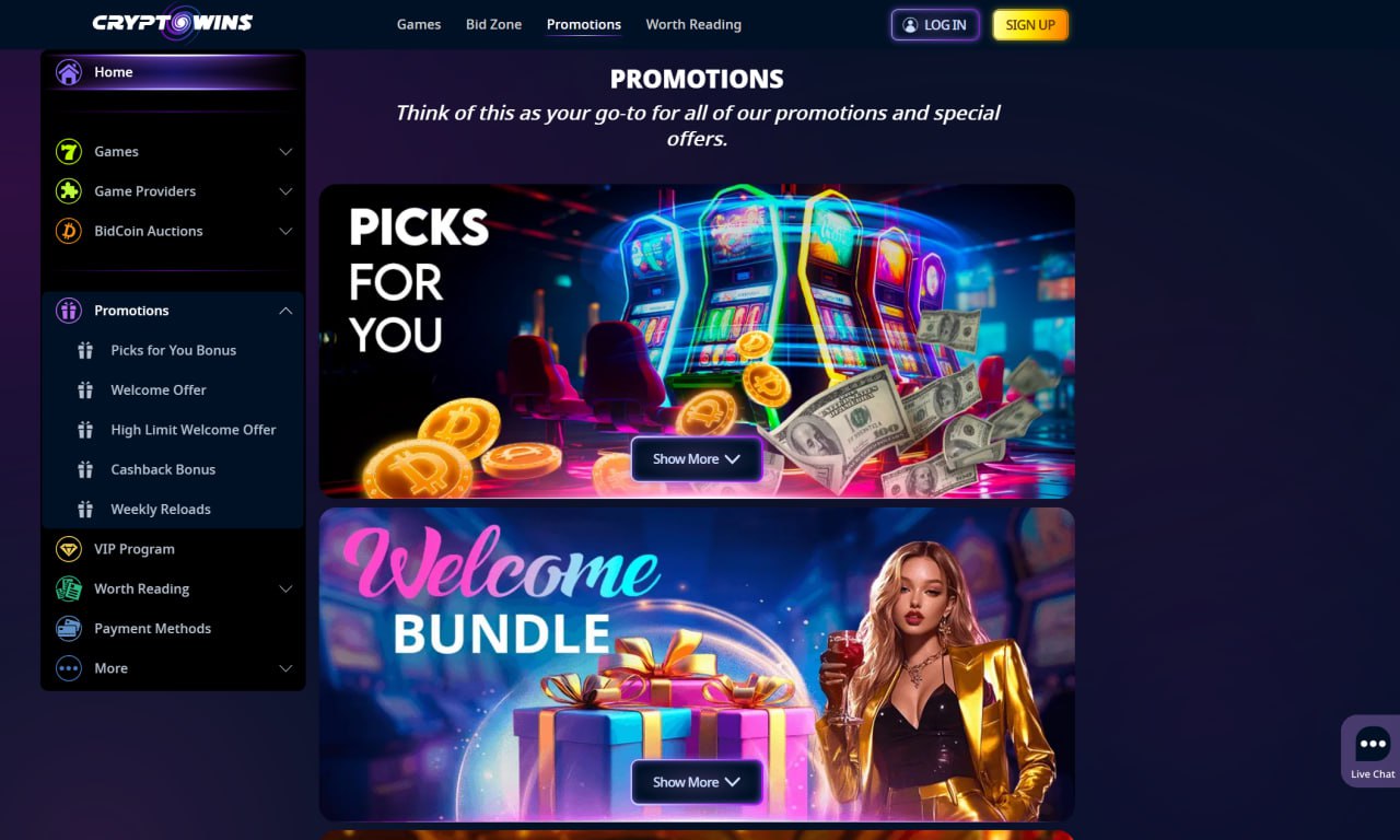 Cryptowins Casino screenshot: Promotions