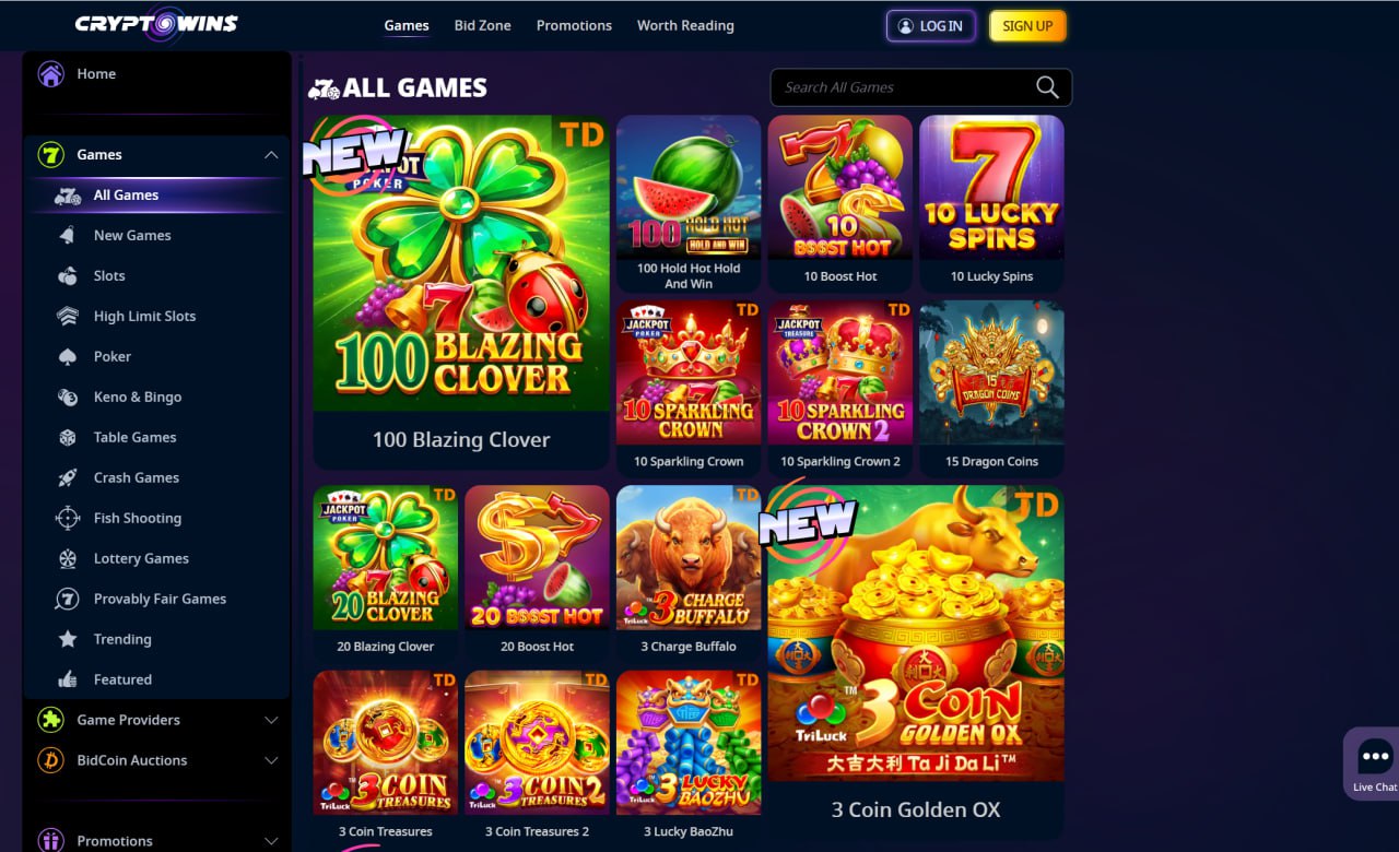 Cryptowins Casino screenshot: Slots