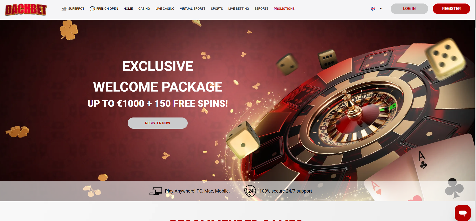 Dachbet Casino screenshot: Homepage