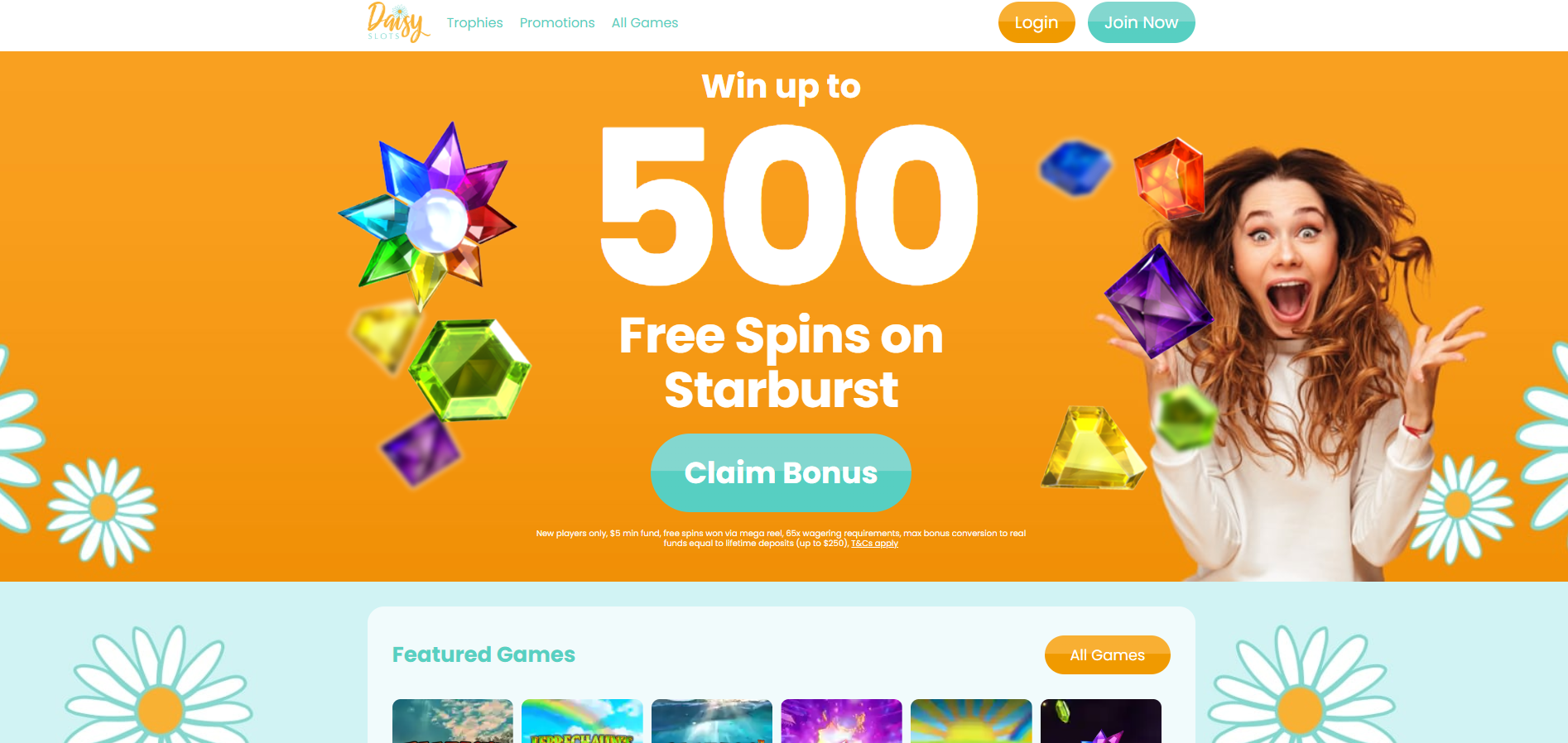 Daisy Slots screenshot: Homepage