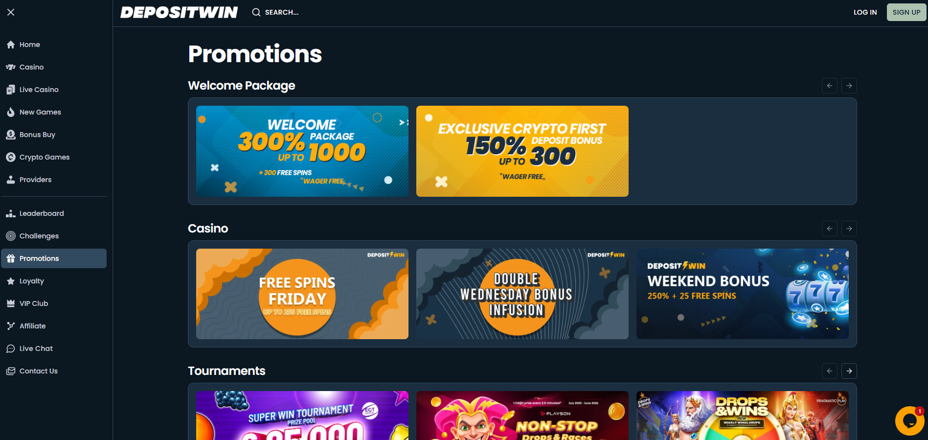 Depositwin Casino screenshot: Promotions