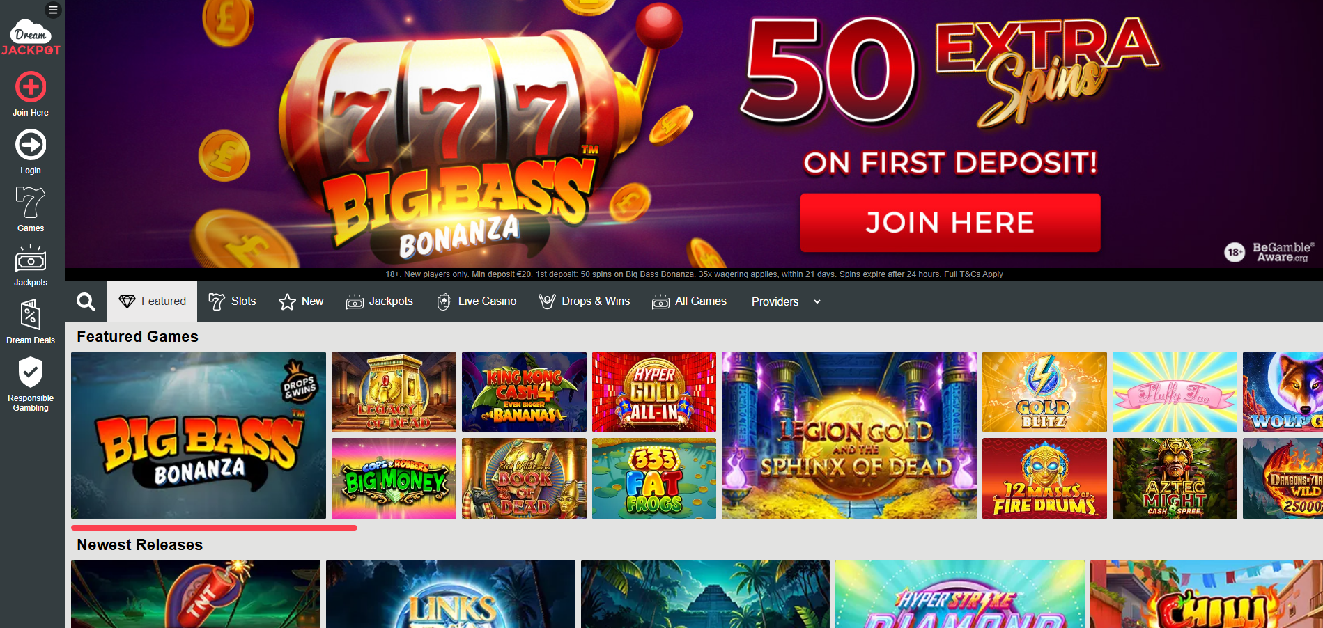 Dream Jackpot Casino screenshot: Homepage