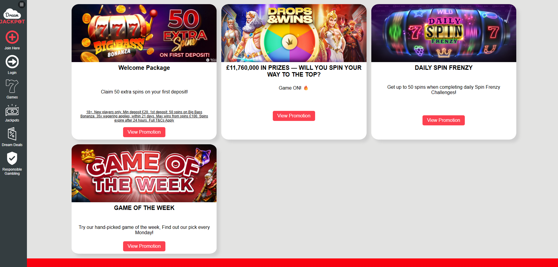 Dream Jackpot Casino screenshot: Promotions