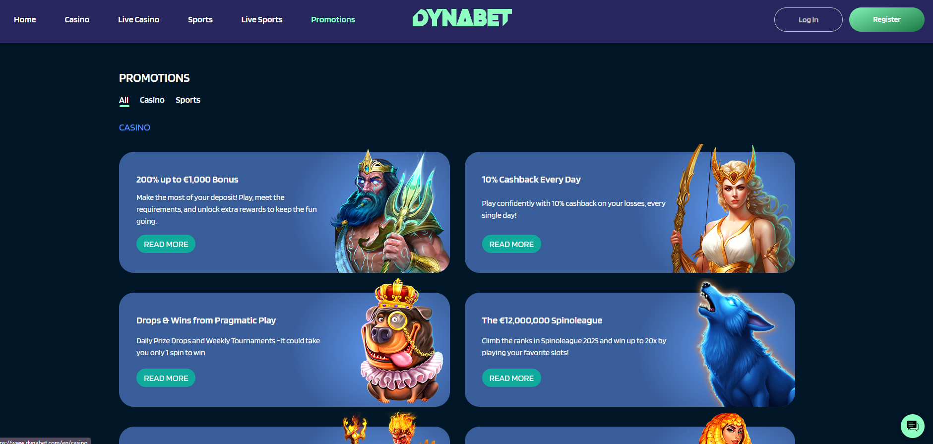 Dynabet screenshot: Promotions