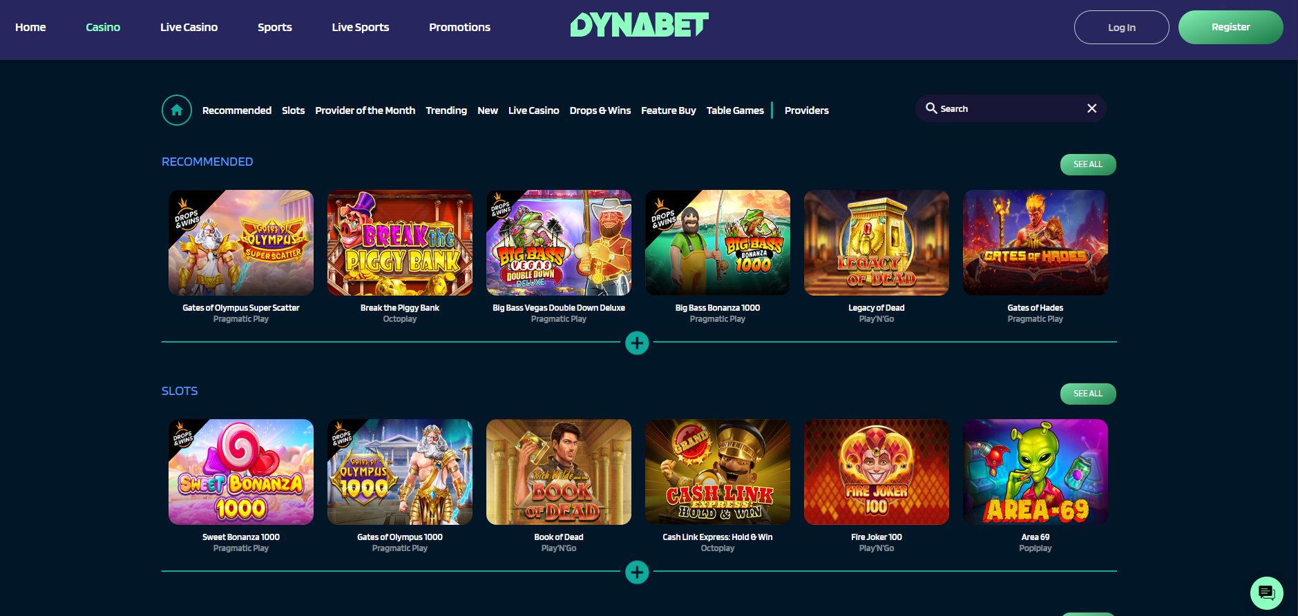 Dynabet screenshot: Slots
