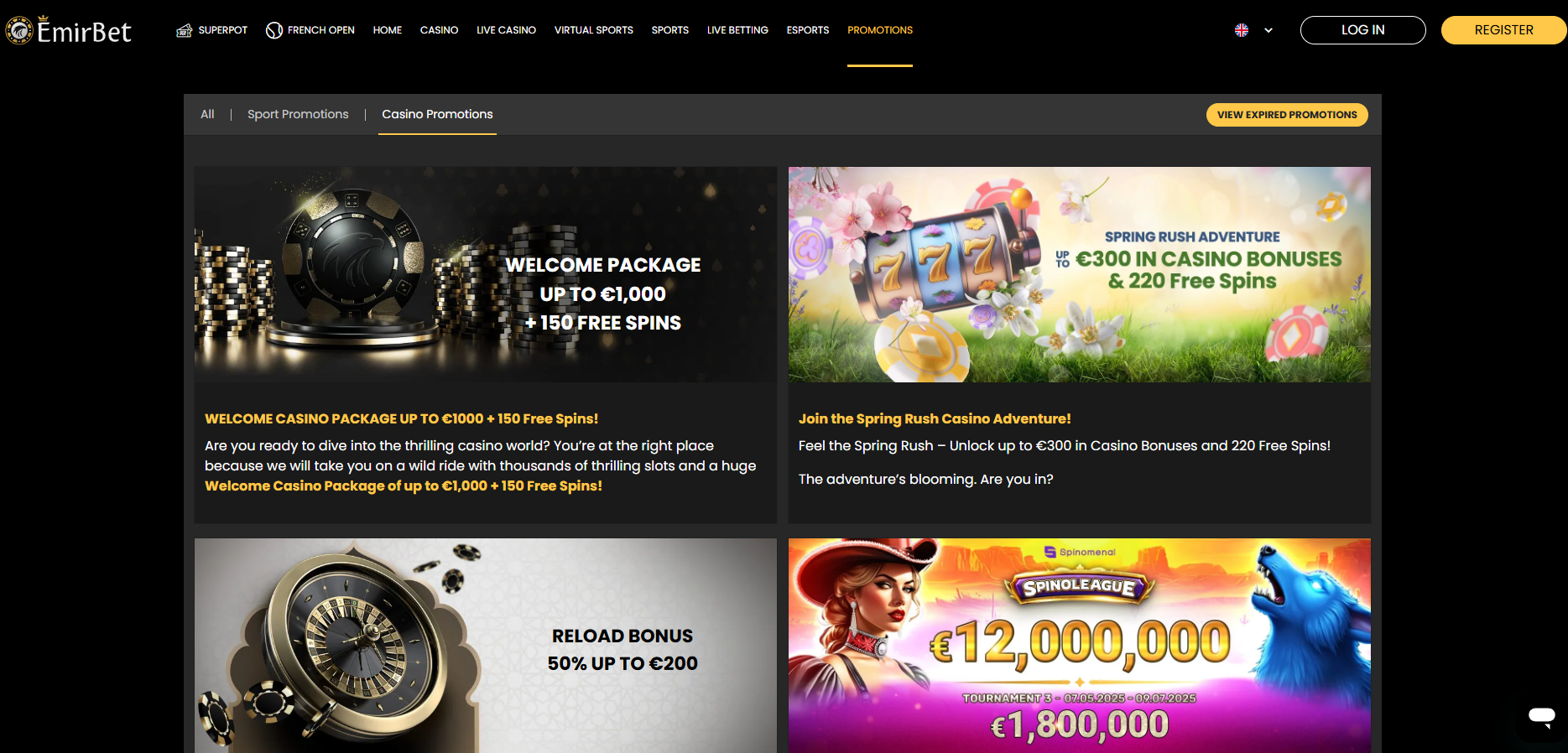 EmirBet Casino screenshot: Promotions