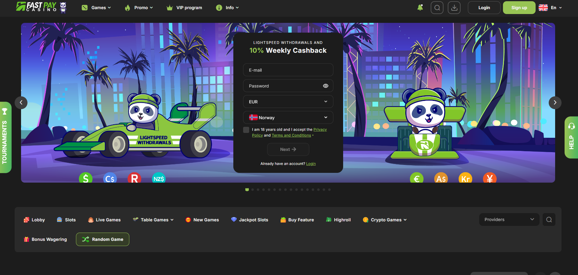 Fastpay Casino screenshot: Homepage
