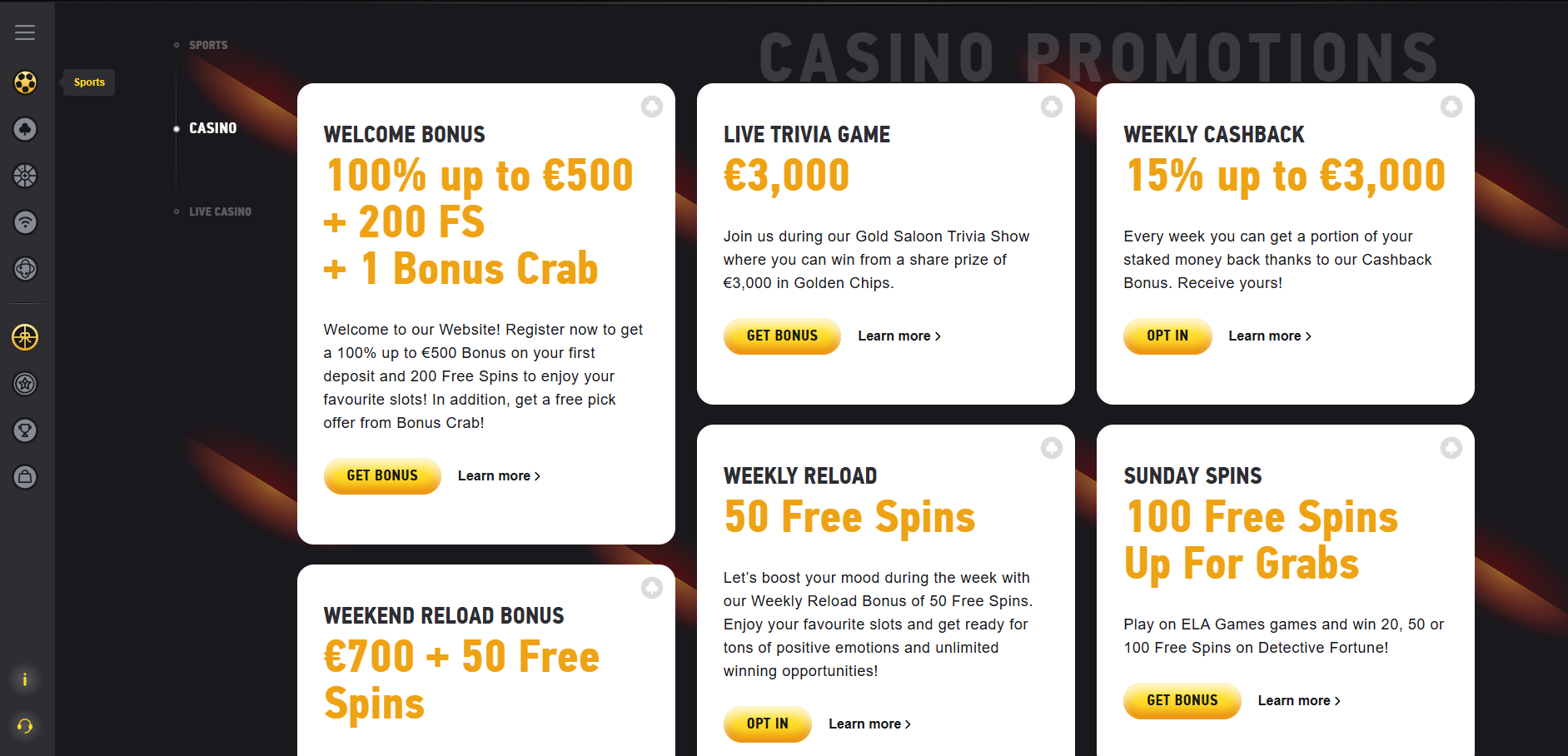 Fezbet Casino screenshot: Promotions
