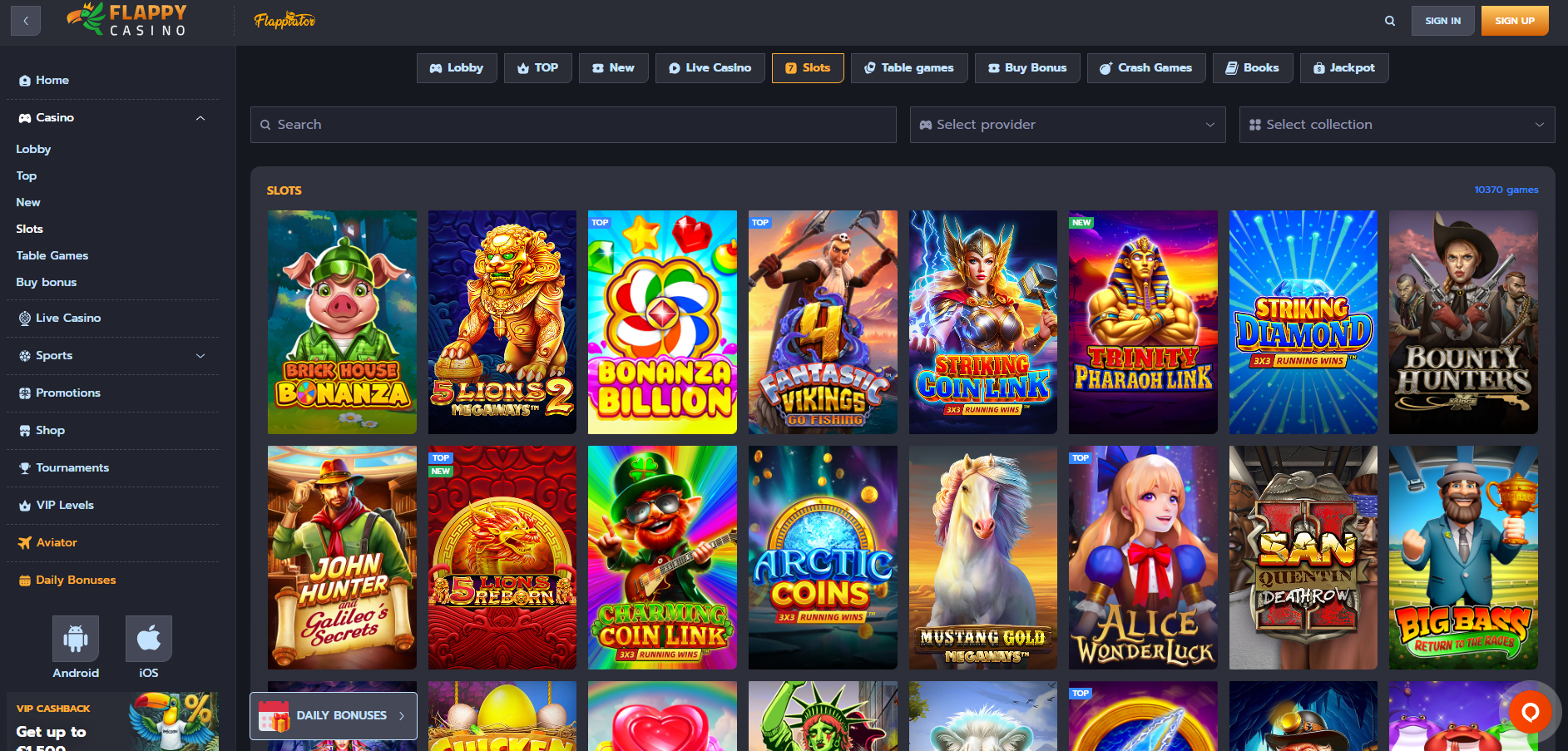 Flappycasino screenshot: Slots