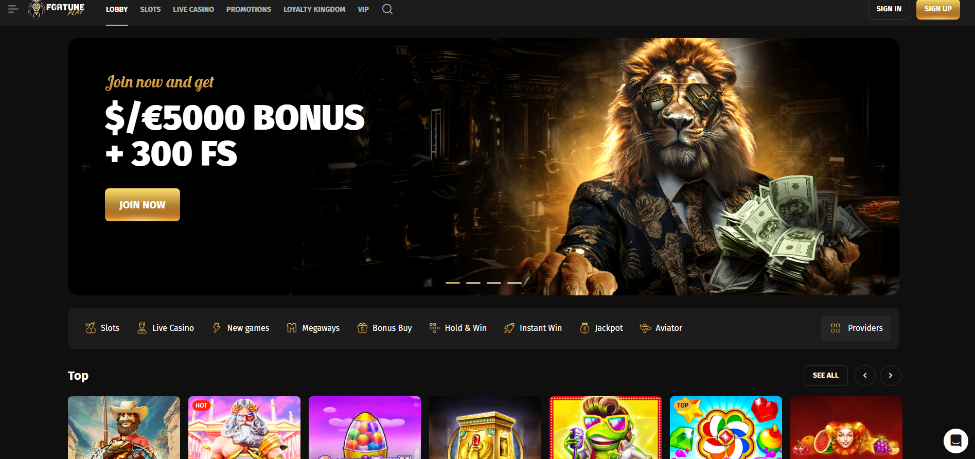 Fortune Play screenshot: Homepage