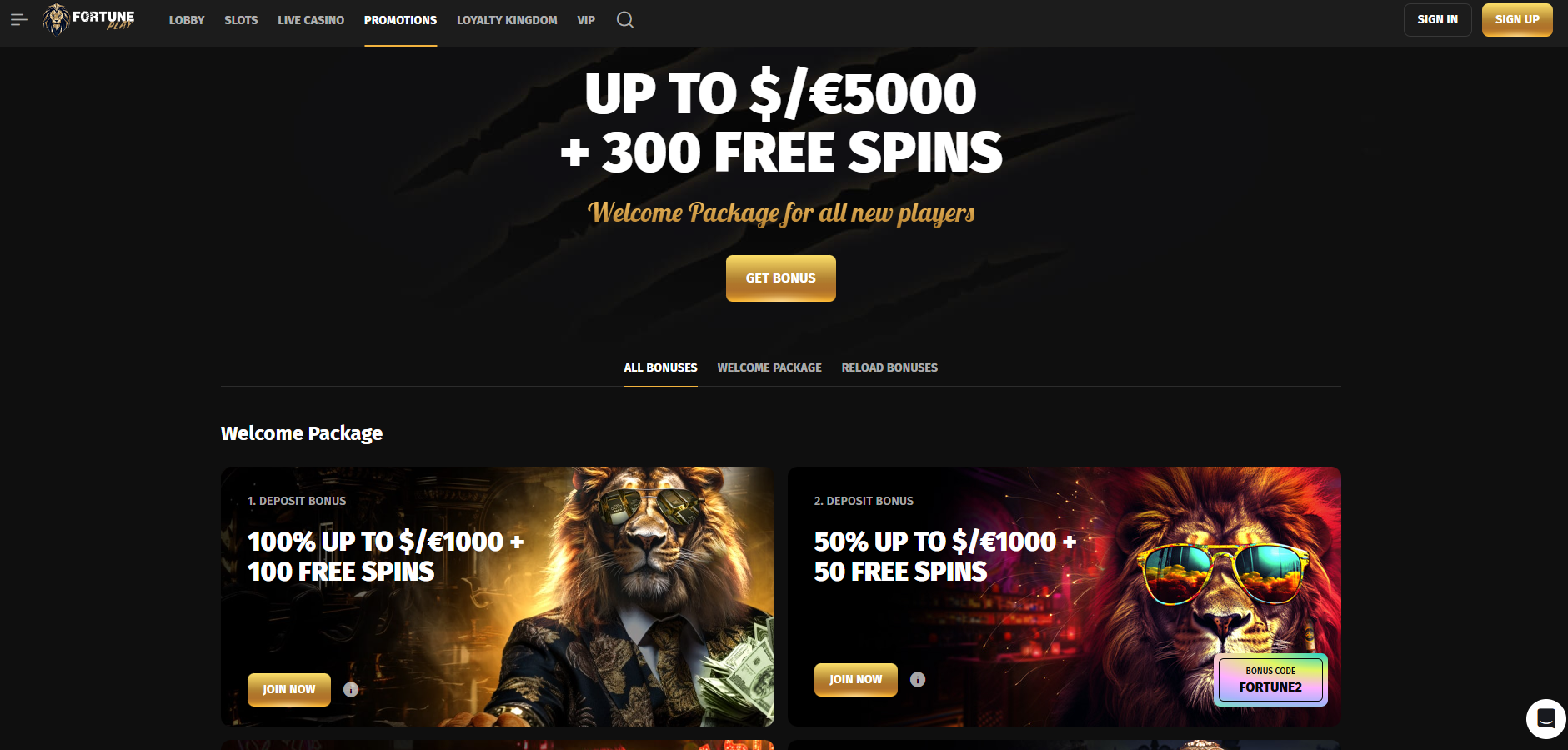 Fortune Play screenshot: Promotions