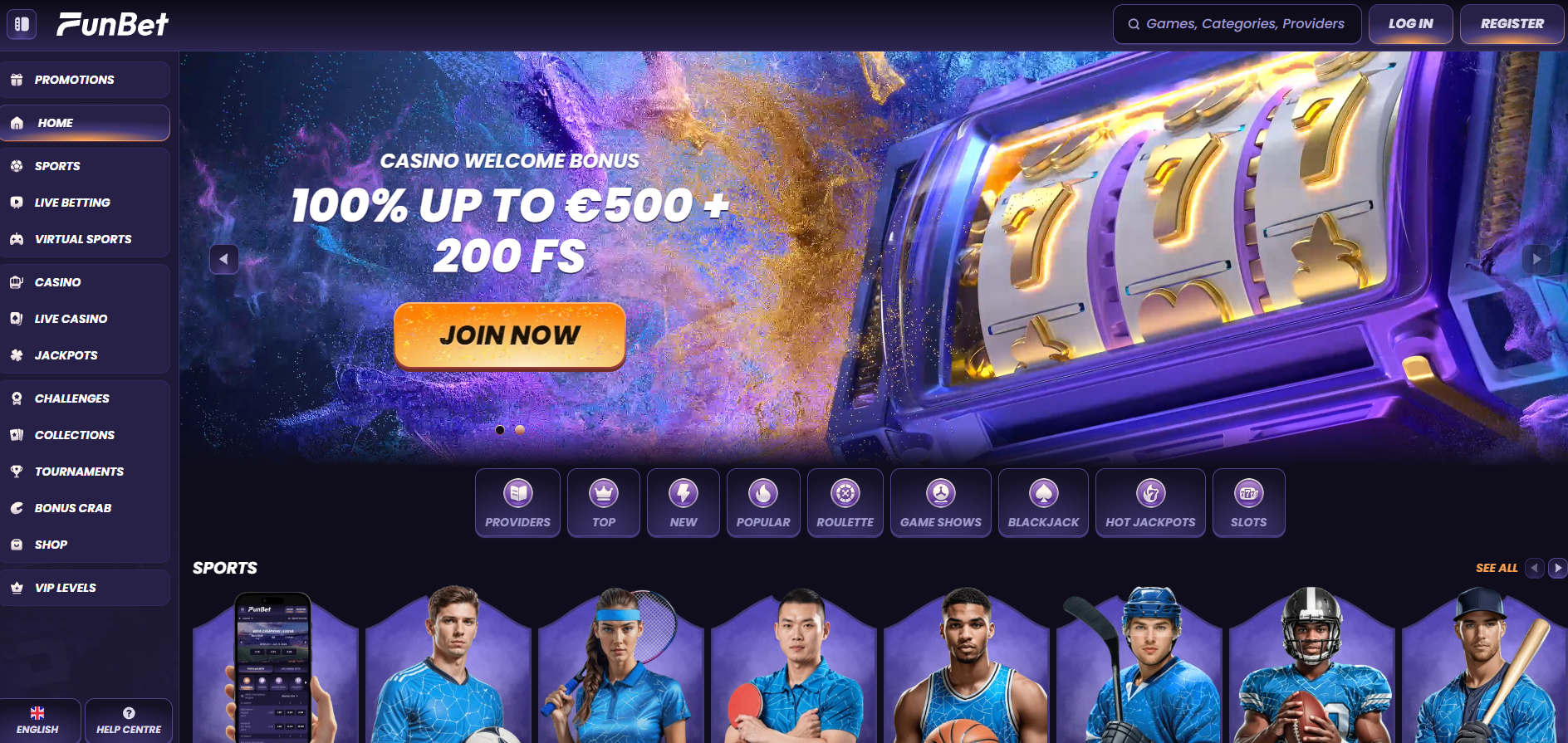 FunBet Casino screenshot: Homepage