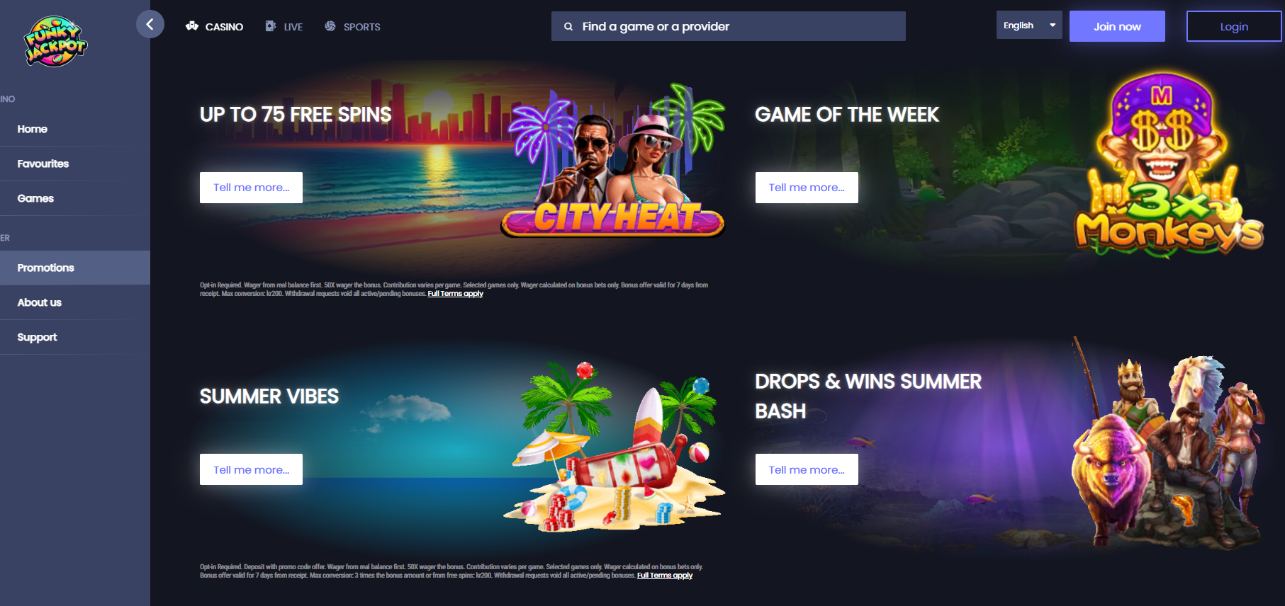 Funky Jackpot screenshot: Promotions