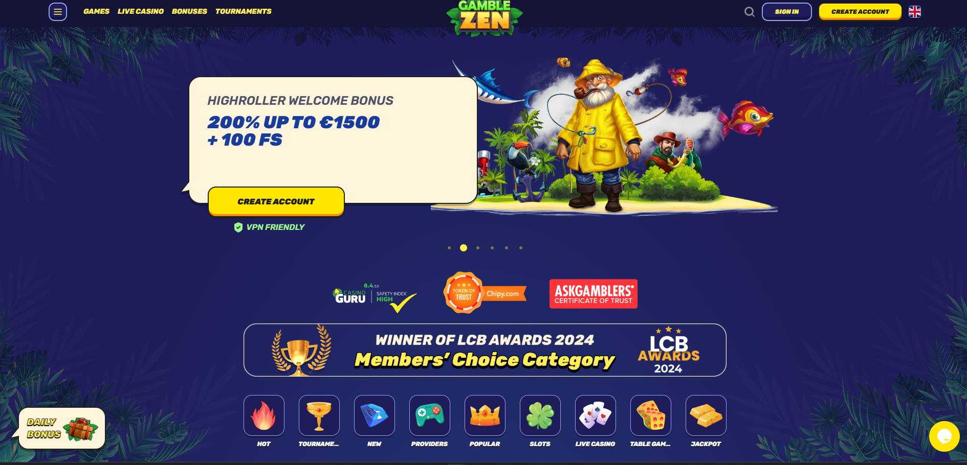 Gamblezen screenshot: Homepage
