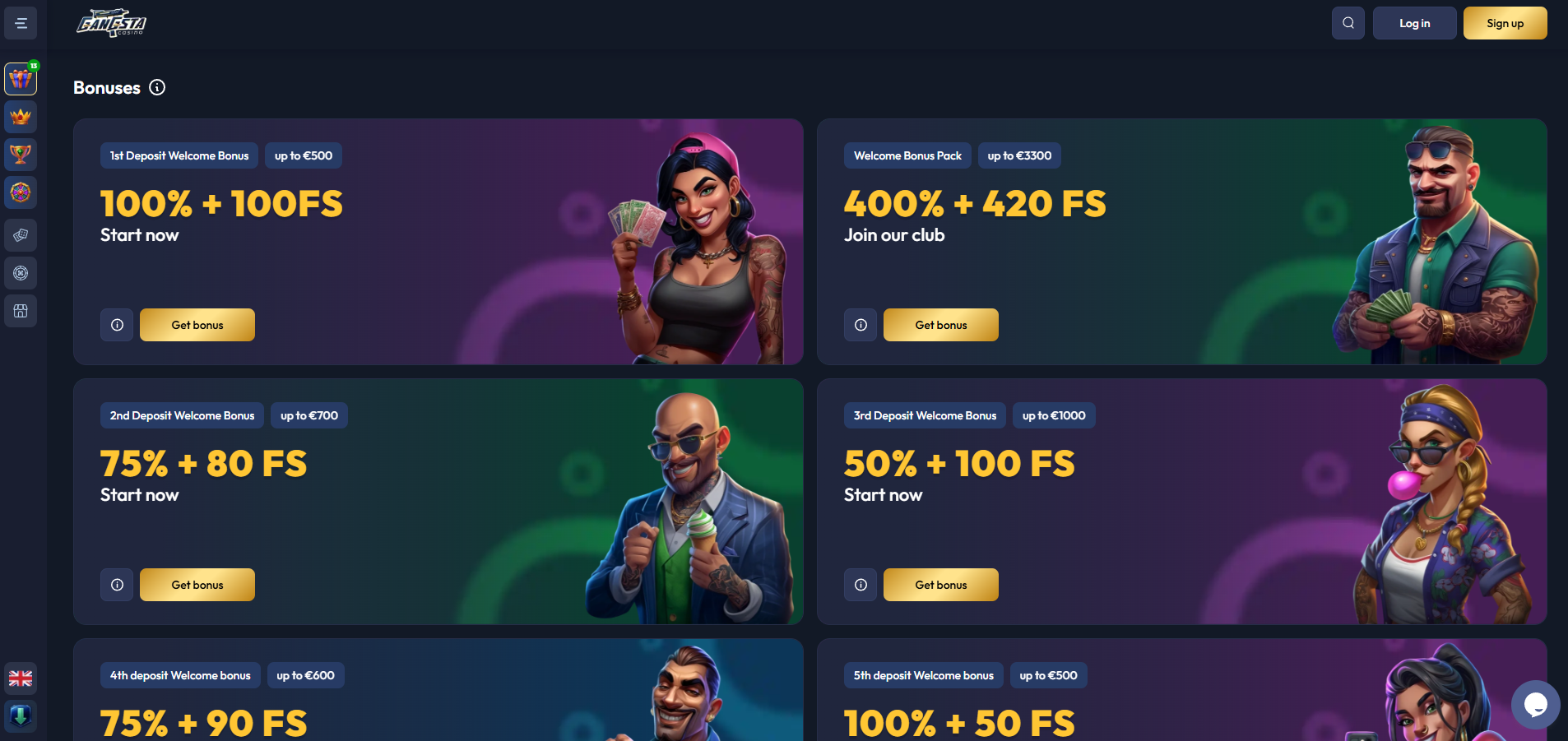 Gangsta Casino screenshot: Promotions