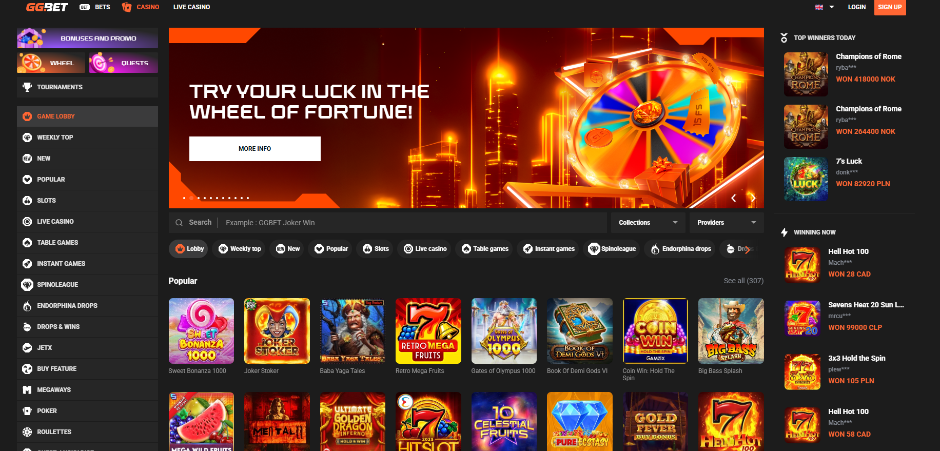 GG.BET screenshot: Homepage