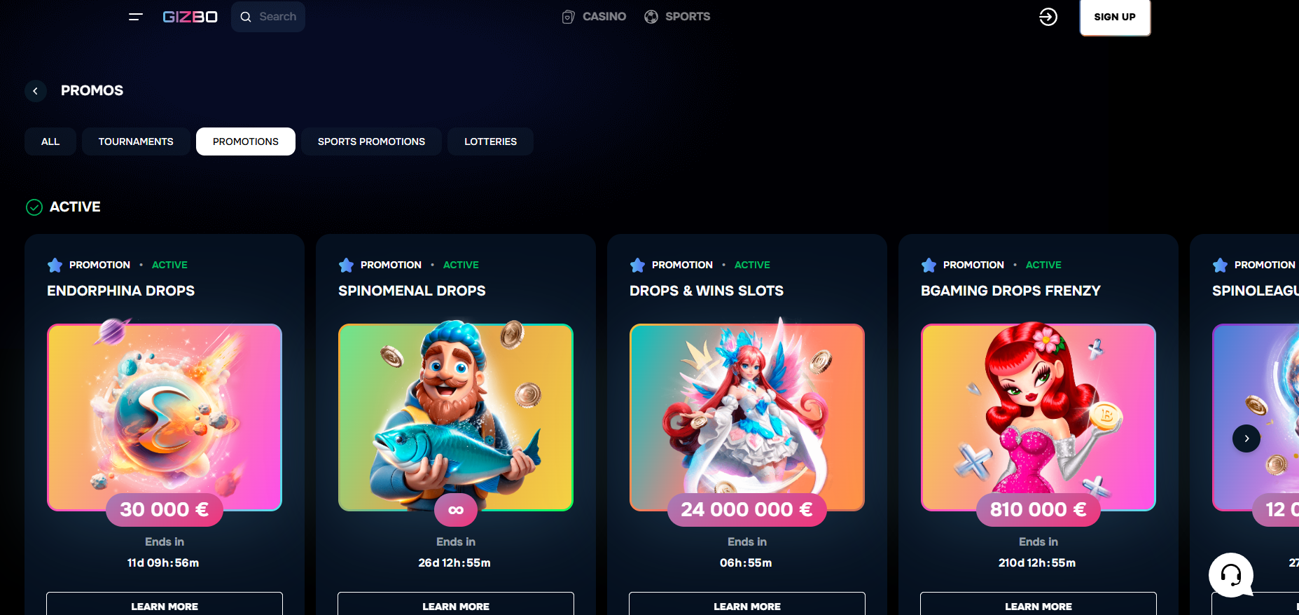 Gizbo Casino screenshot: Promotions