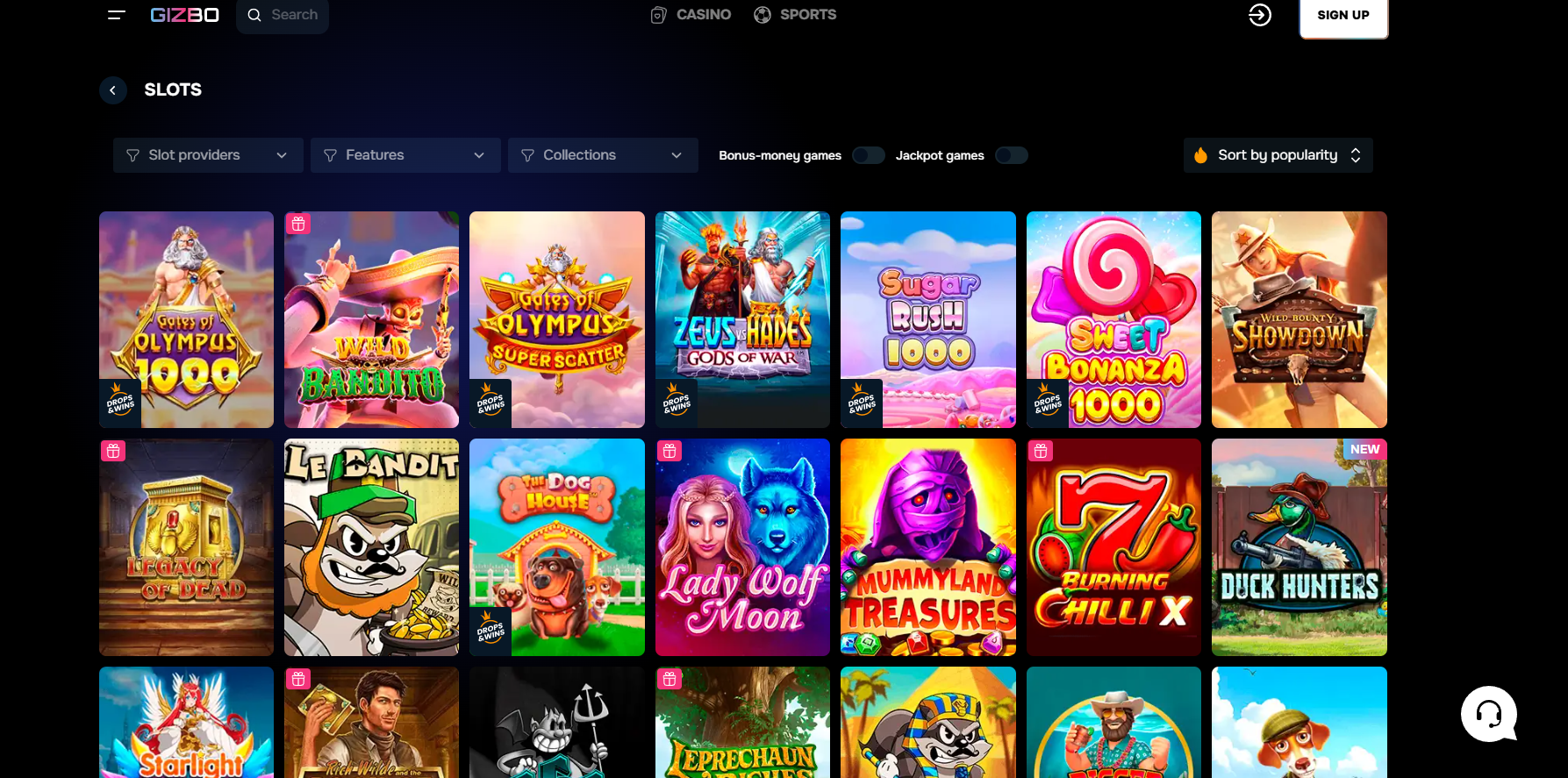 Gizbo Casino screenshot: Slots