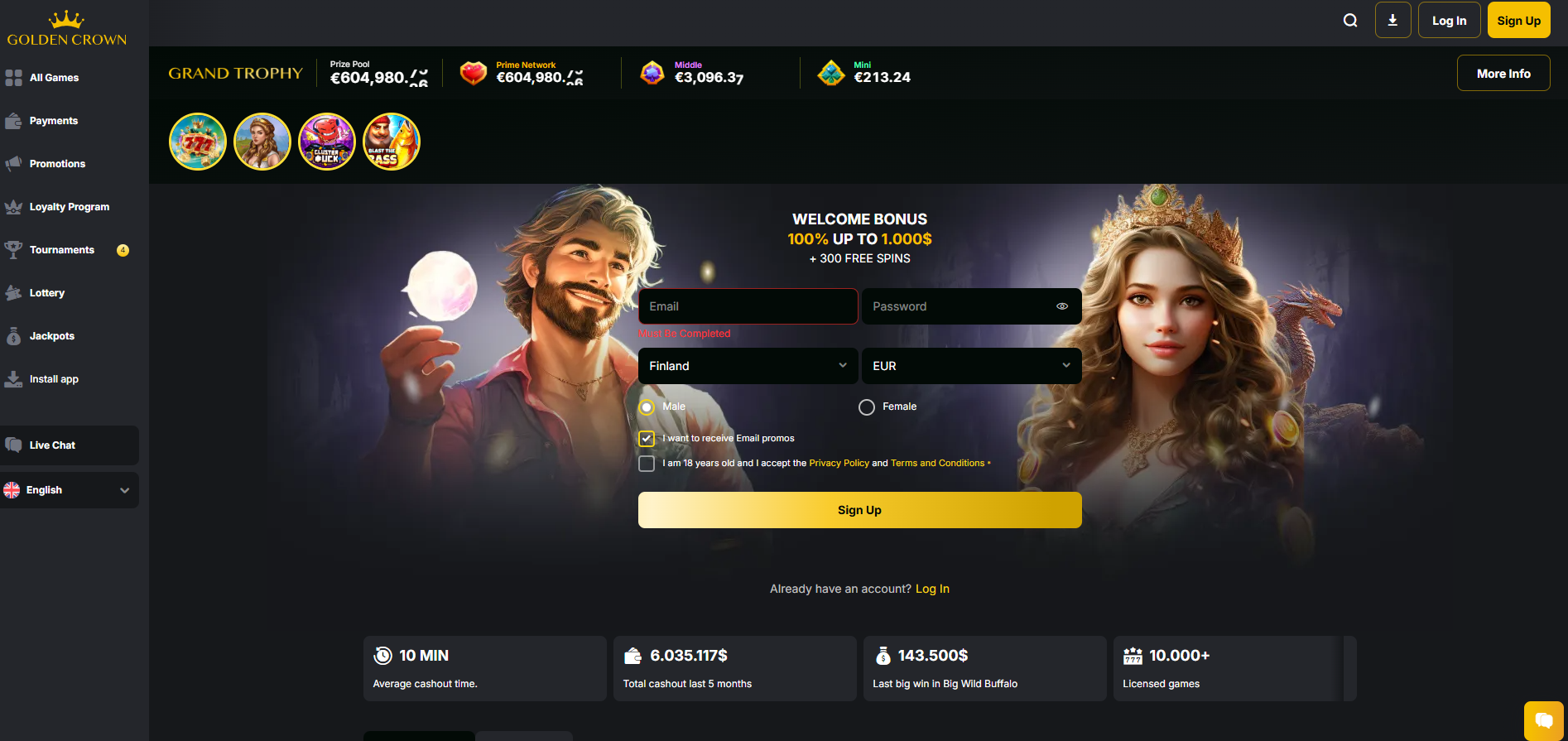 Goldencrown screenshot: Homepage