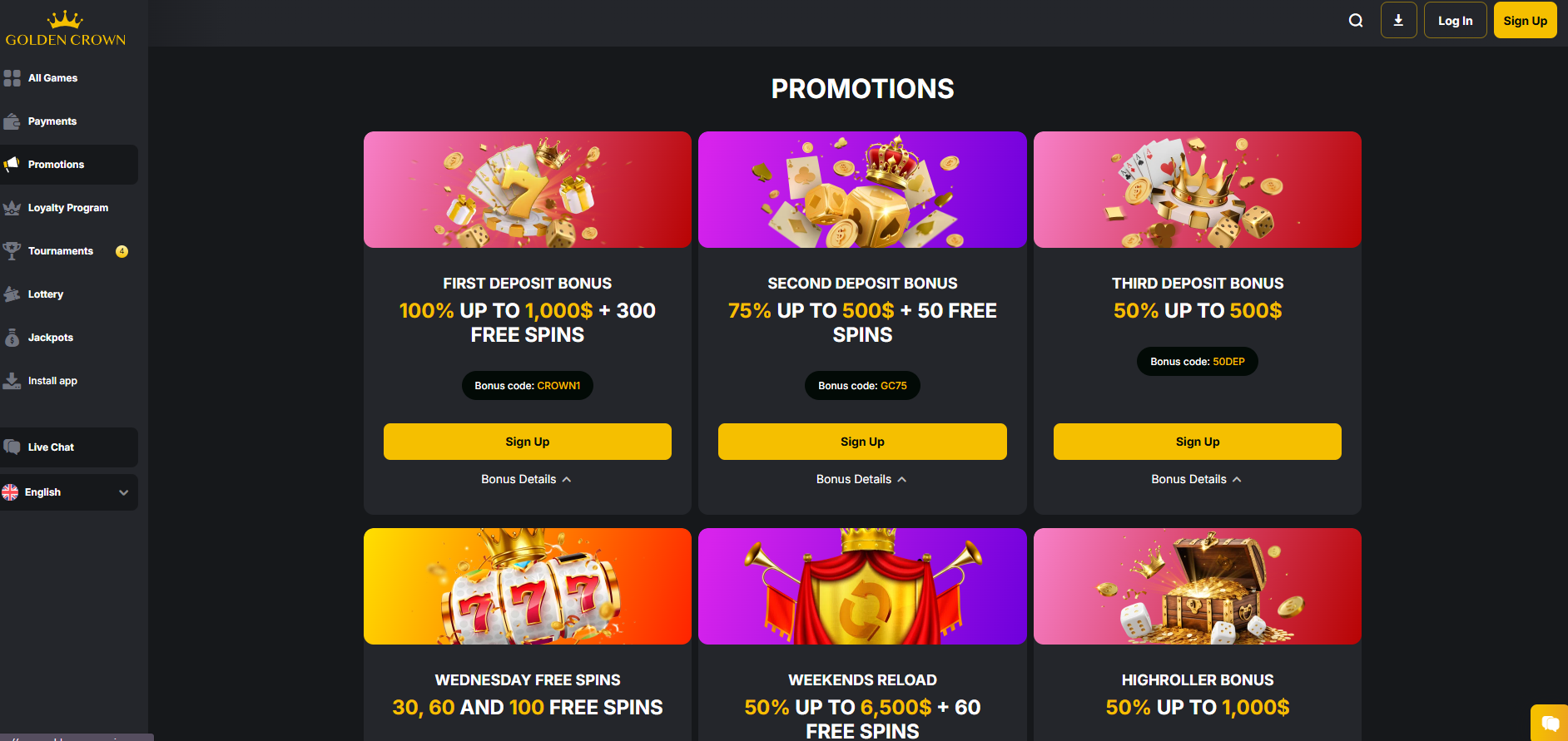 Goldencrown screenshot: Promotions