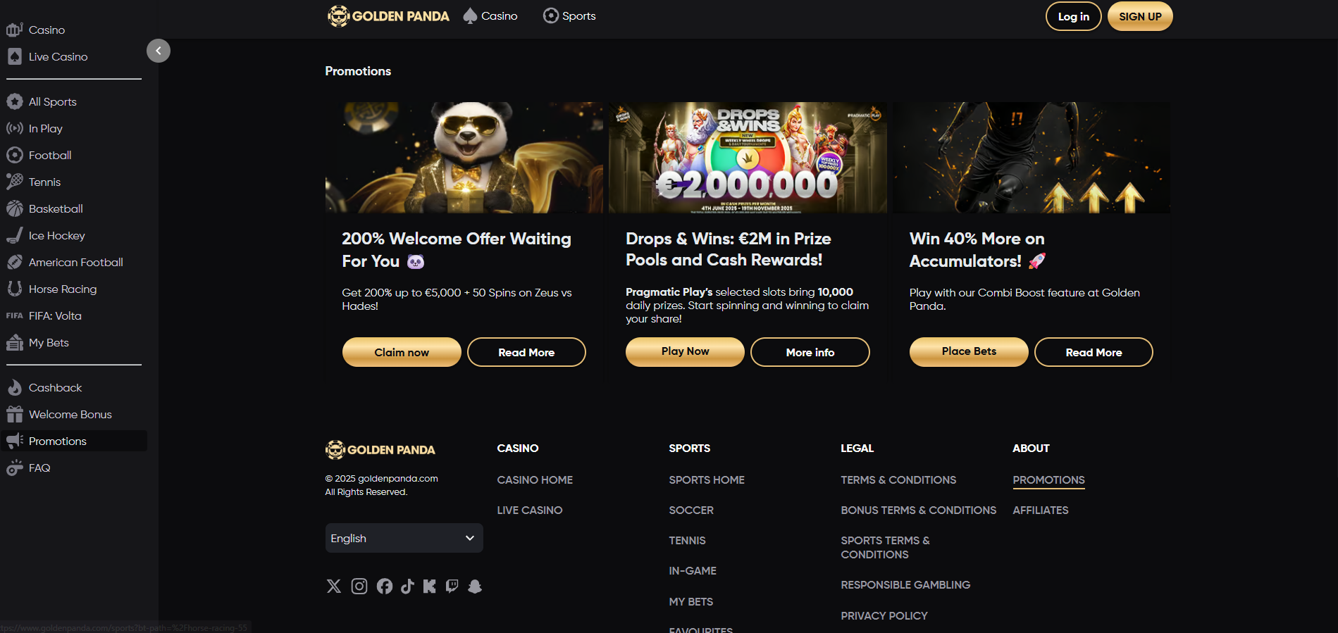 Golden Panda Casino screenshot: Promotions