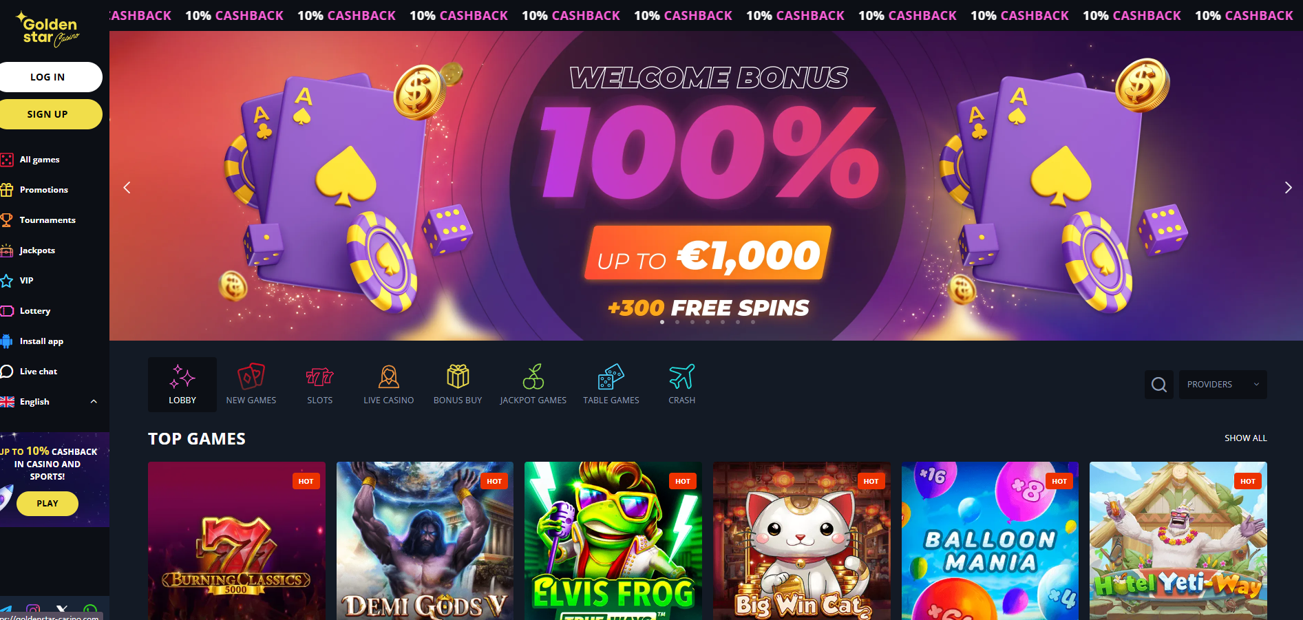 Goldenstar screenshot: Homepage