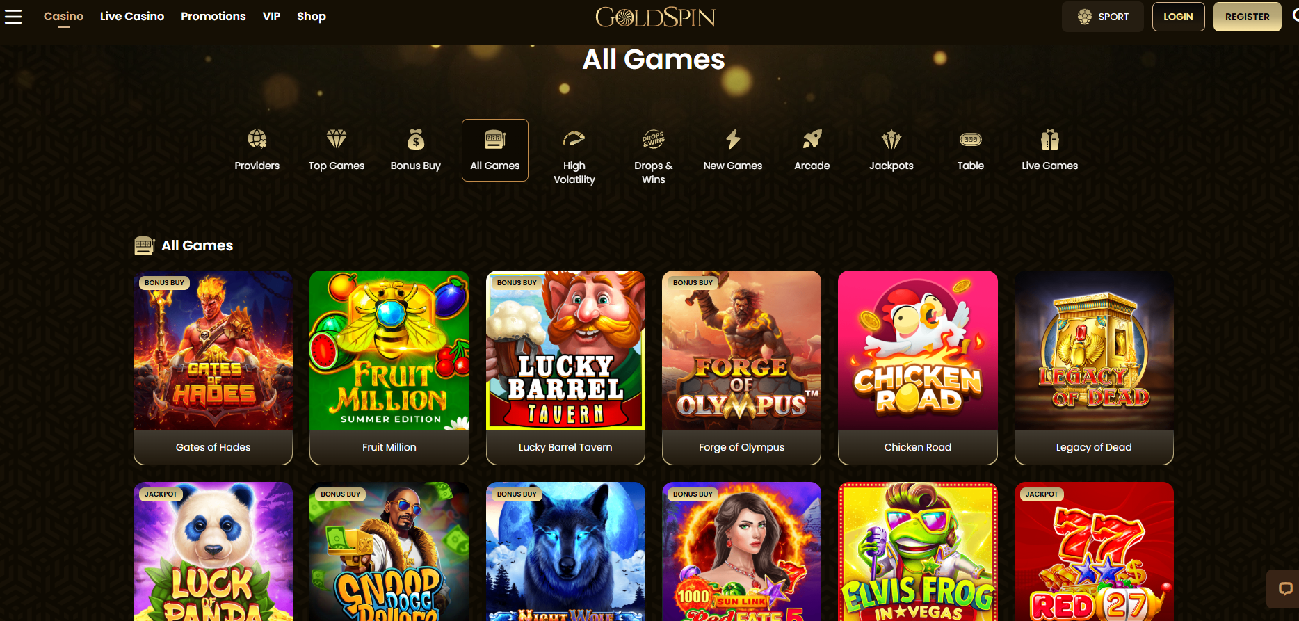 Goldspin screenshot: Slots