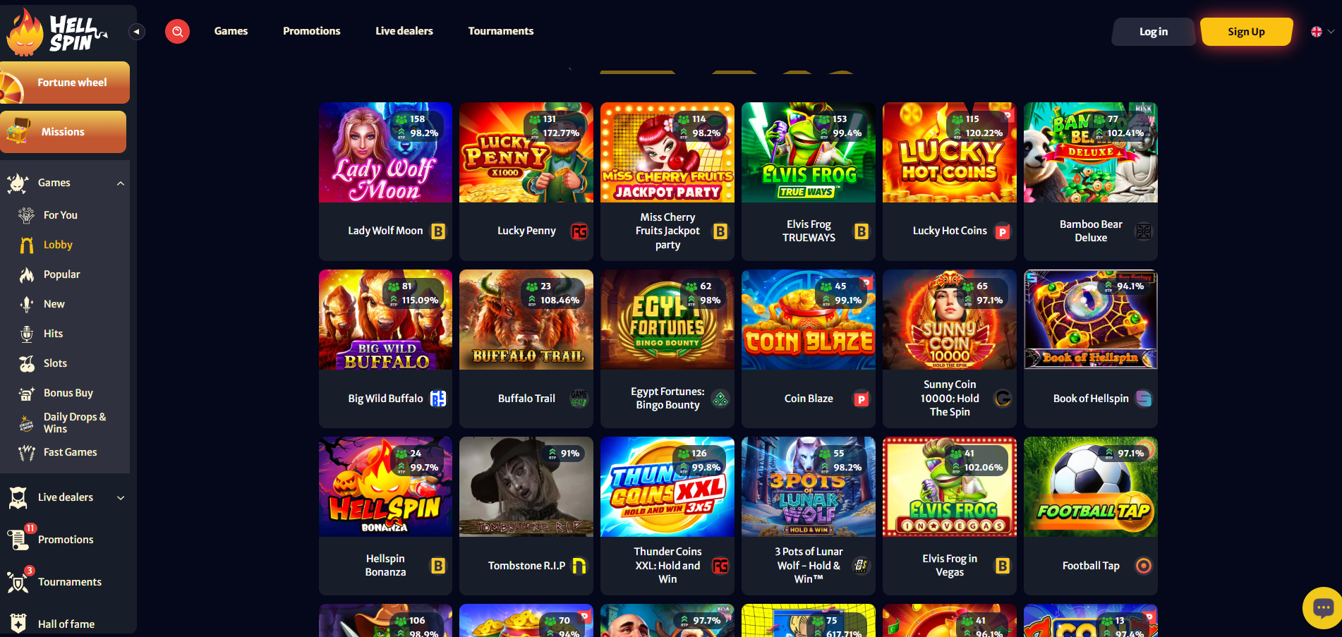 Hellspin Casino screenshot: Slots
