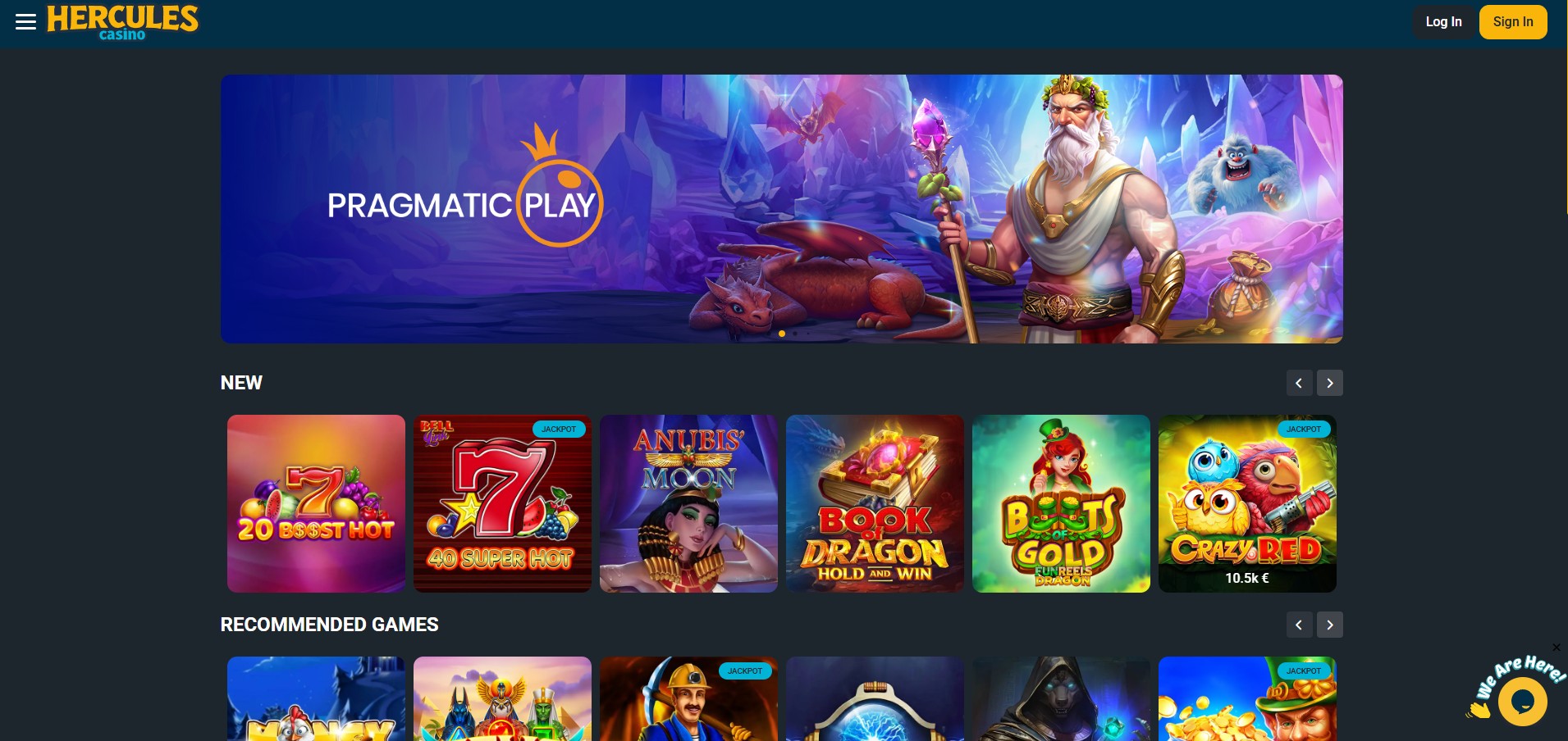 Hercules Casino screenshot: Homepage