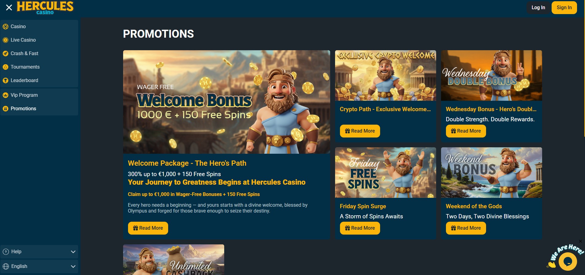Hercules Casino screenshot: Promotions