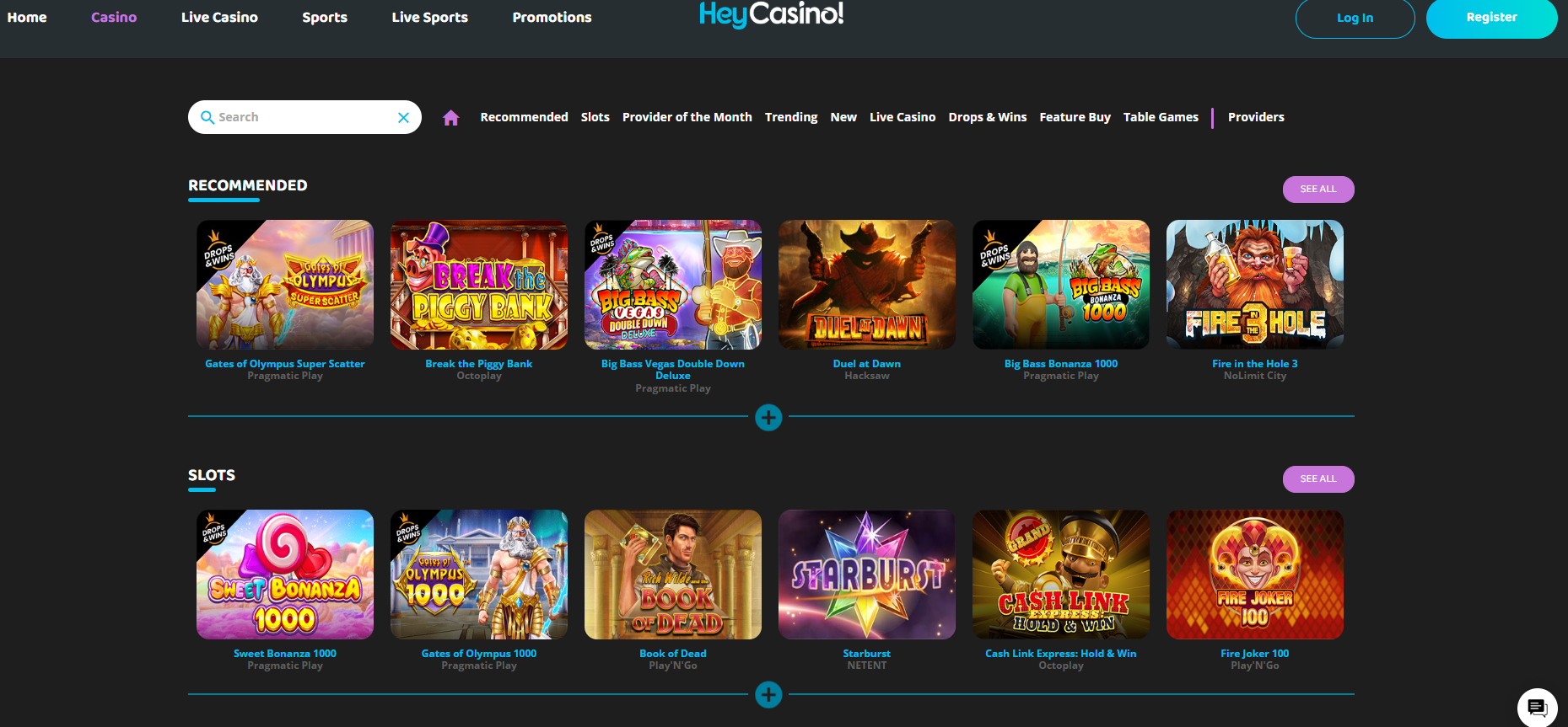 Hey Casino screenshot: Slots