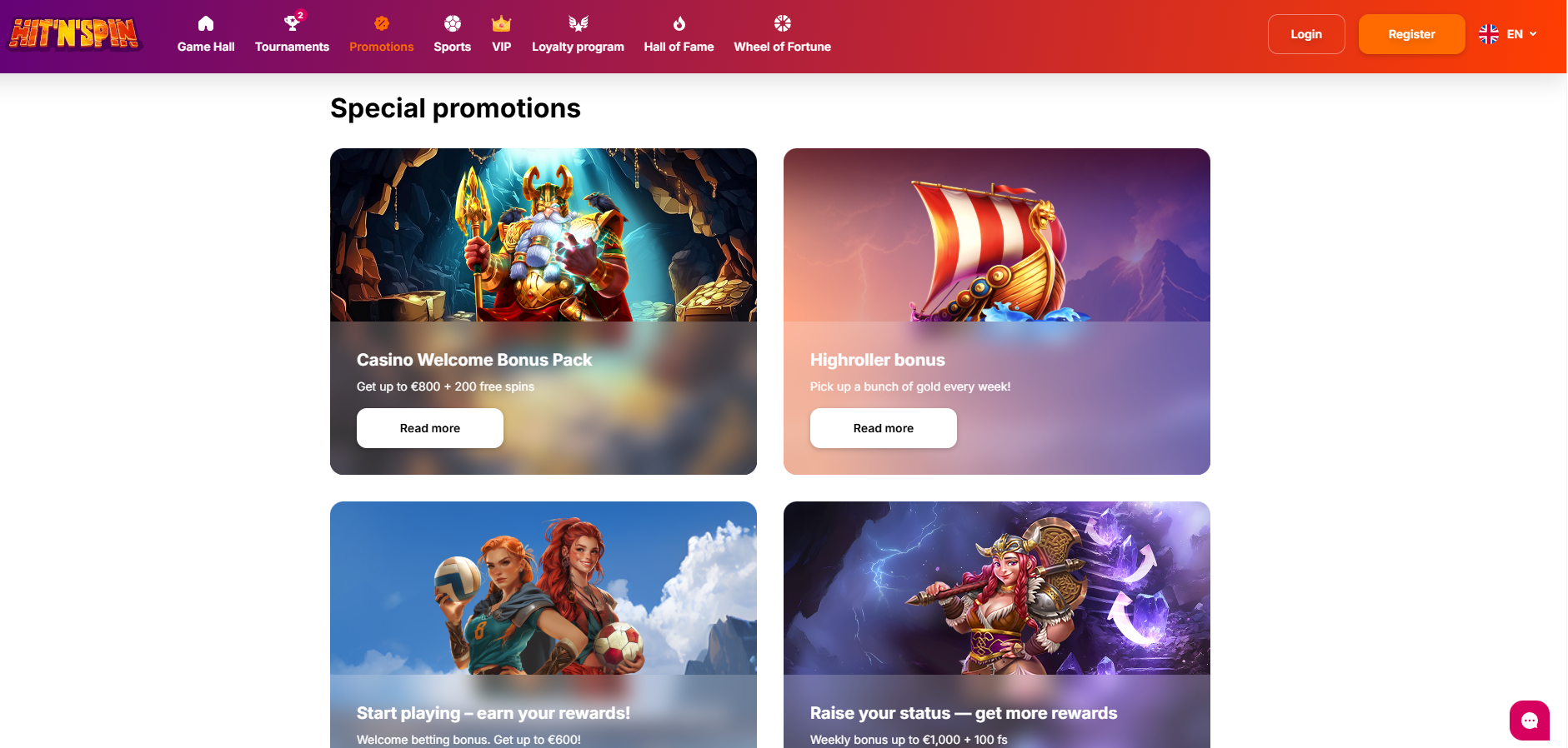 HitNSpin Casino screenshot: Promotions