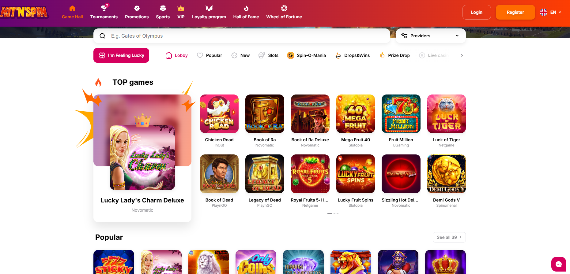 HitNSpin Casino screenshot: Slots