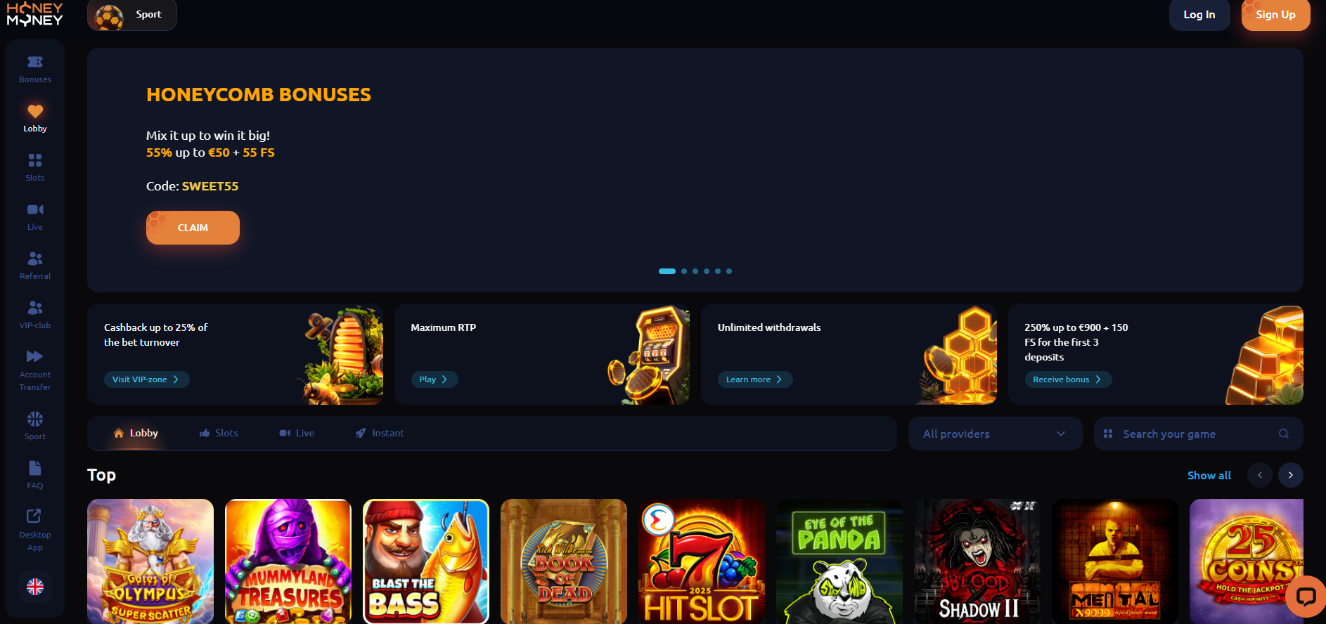 HoneyMoney screenshot: Homepage