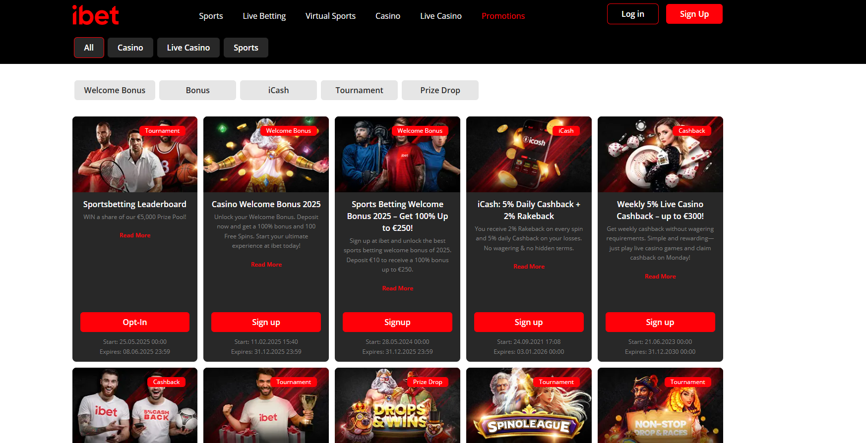 ibet screenshot: Promotions