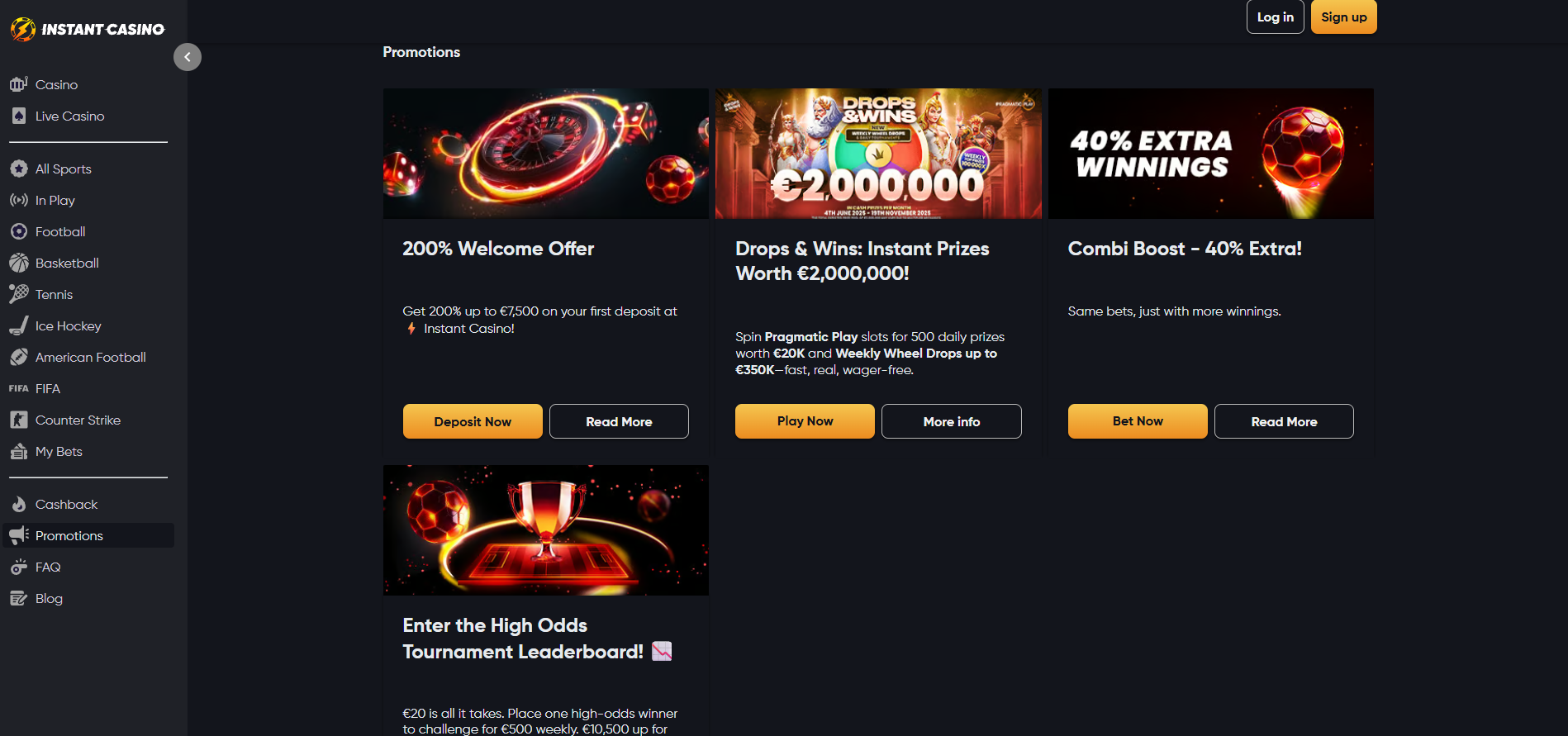 Instant Casino screenshot: Promotions