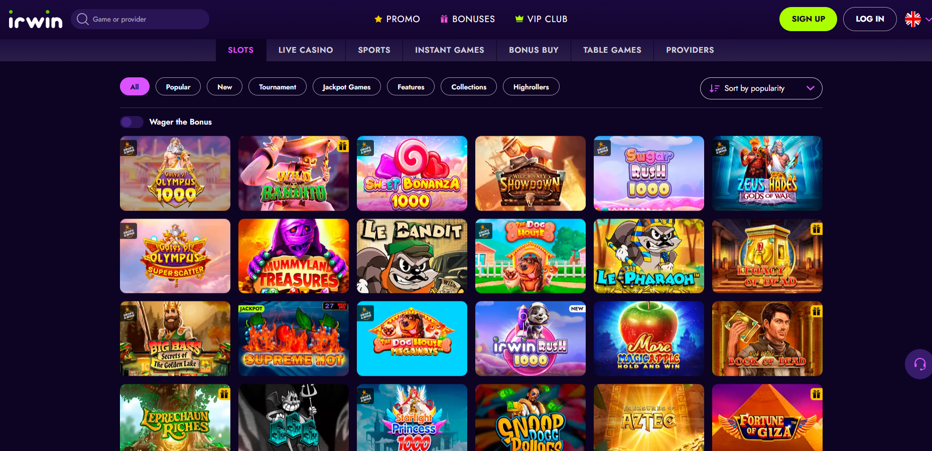 Irwin Casino screenshot: Slots